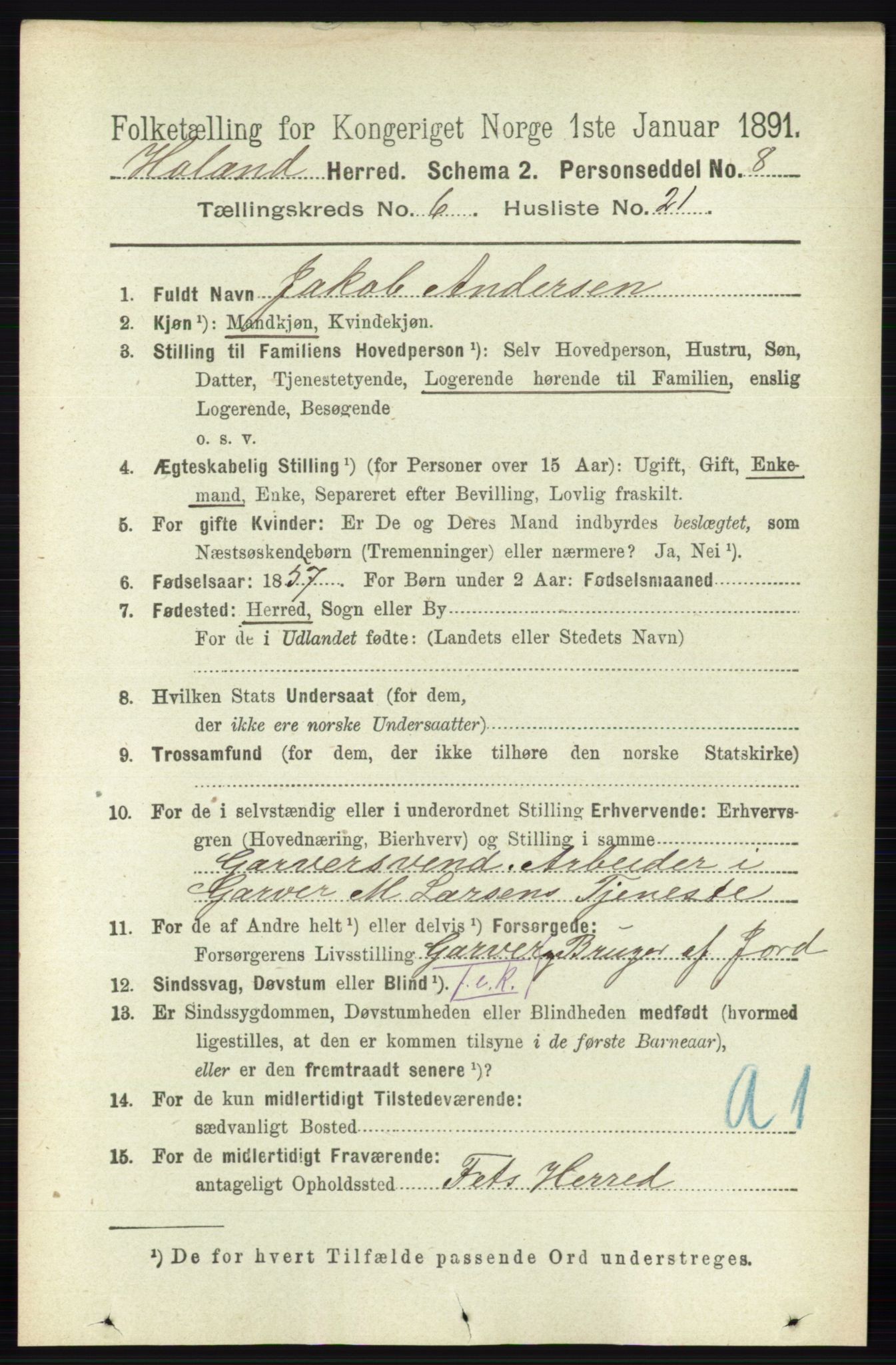 RA, 1891 census for 0221 Høland, 1891, p. 4458