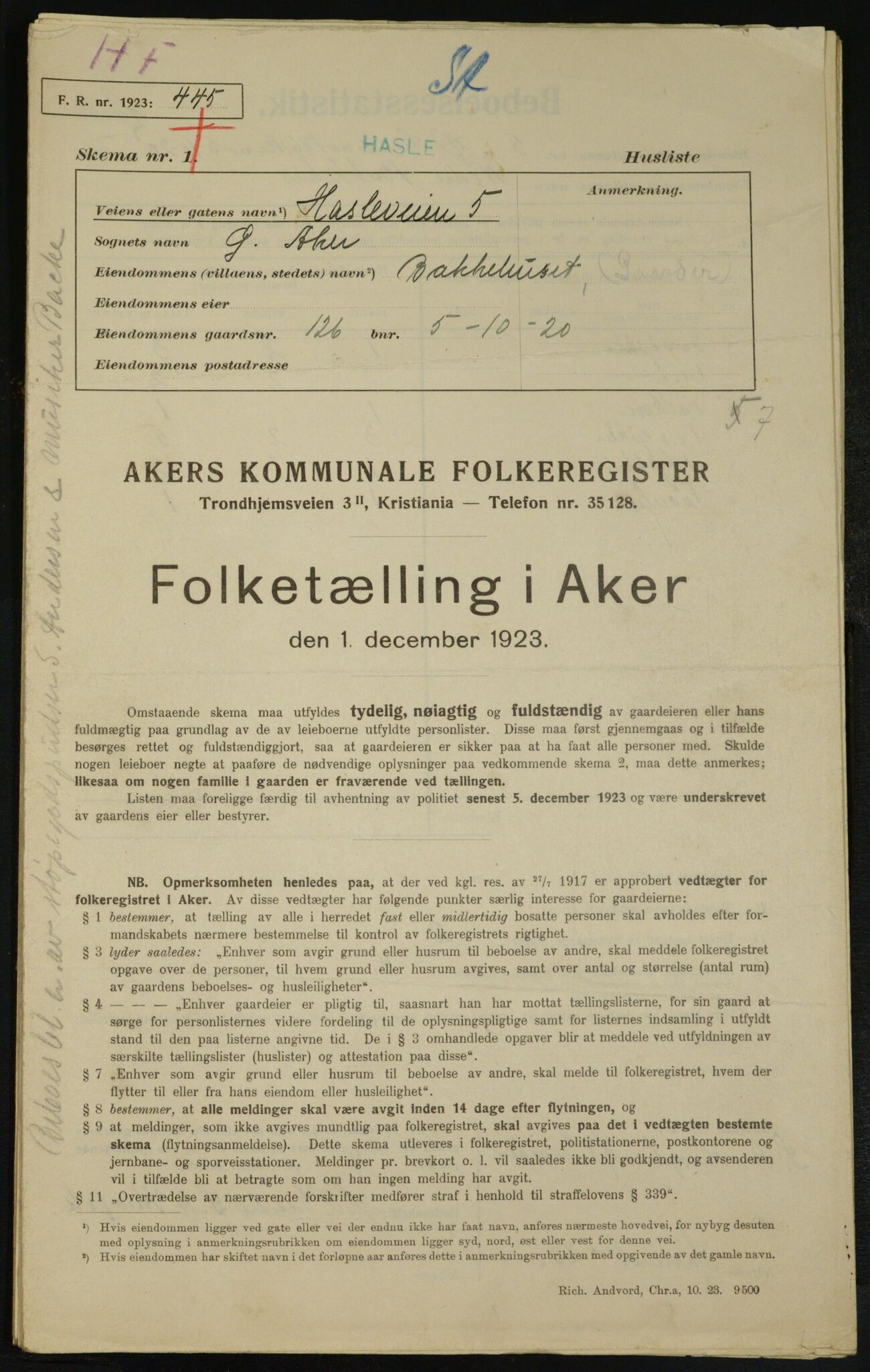 , Municipal Census 1923 for Aker, 1923, p. 25328