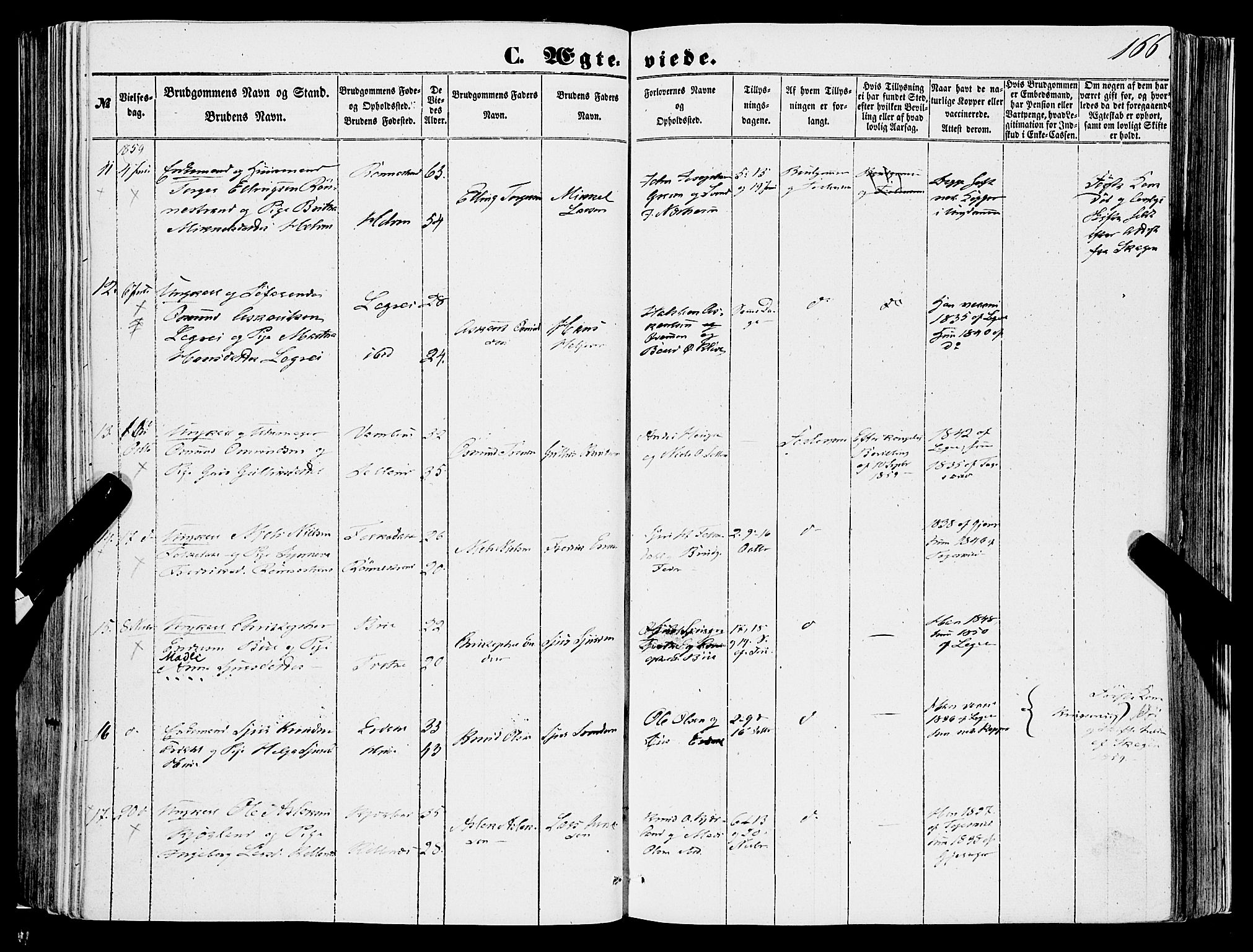 Ulvik sokneprestembete, AV/SAB-A-78801/H/Haa: Parish register (official) no. A 13, 1853-1863, p. 166