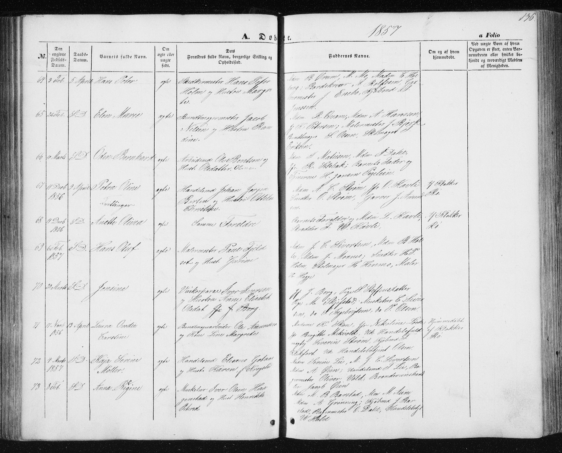 Ministerialprotokoller, klokkerbøker og fødselsregistre - Sør-Trøndelag, AV/SAT-A-1456/602/L0112: Parish register (official) no. 602A10, 1848-1859, p. 136