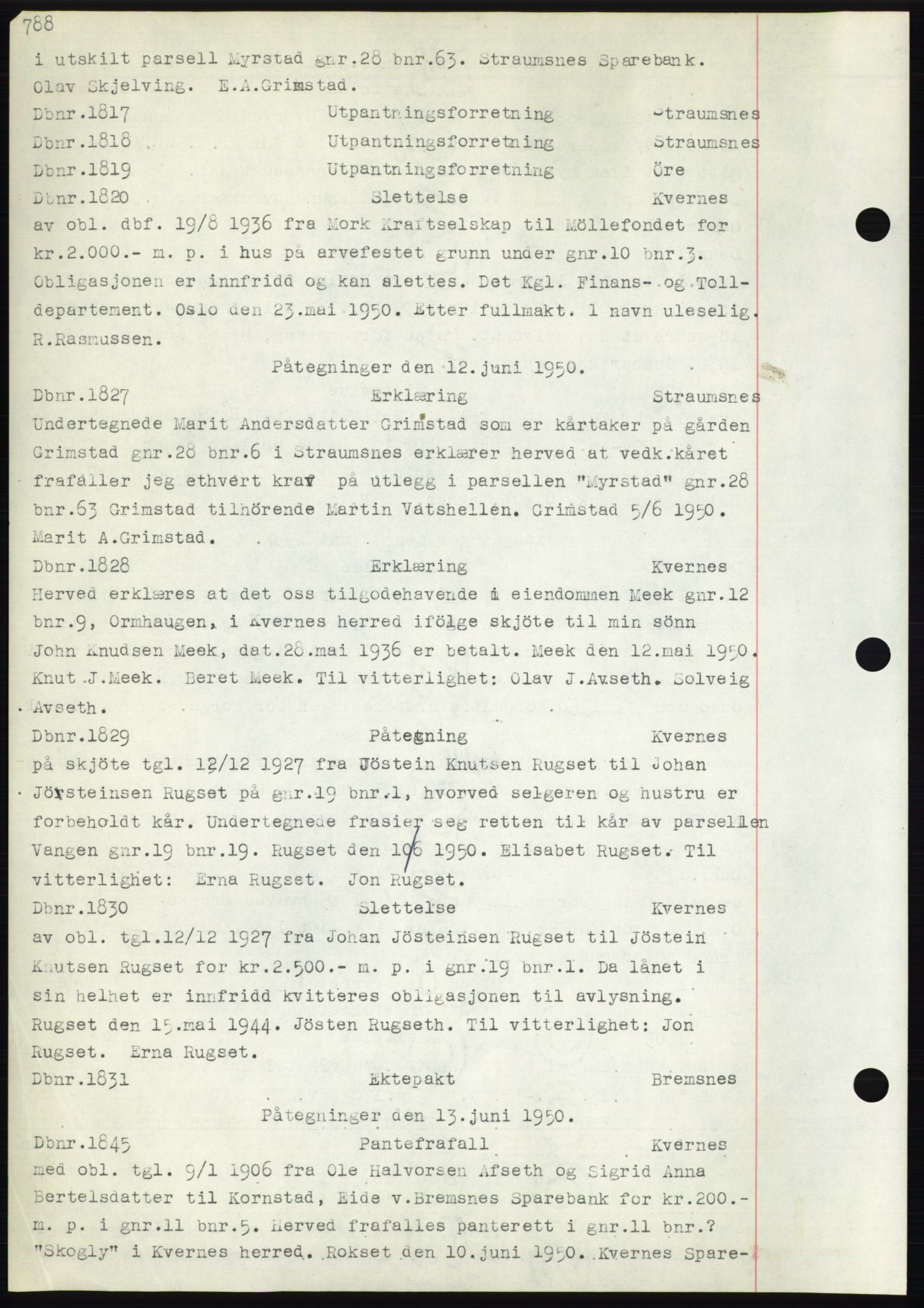 Nordmøre sorenskriveri, SAT/A-4132/1/2/2Ca: Mortgage book no. C82b, 1946-1951, Diary no: : 1817/1950