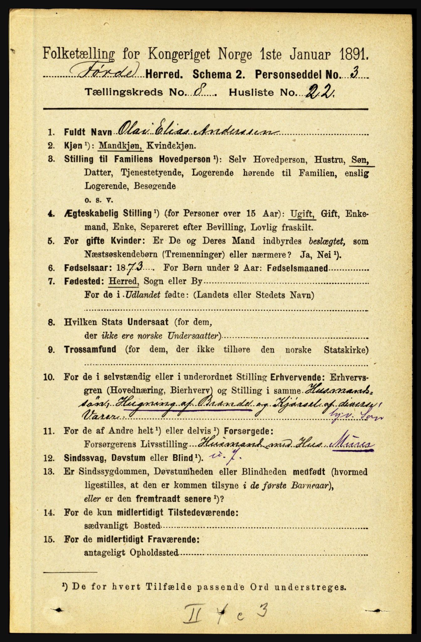 RA, 1891 census for 1432 Førde, 1891, p. 3001