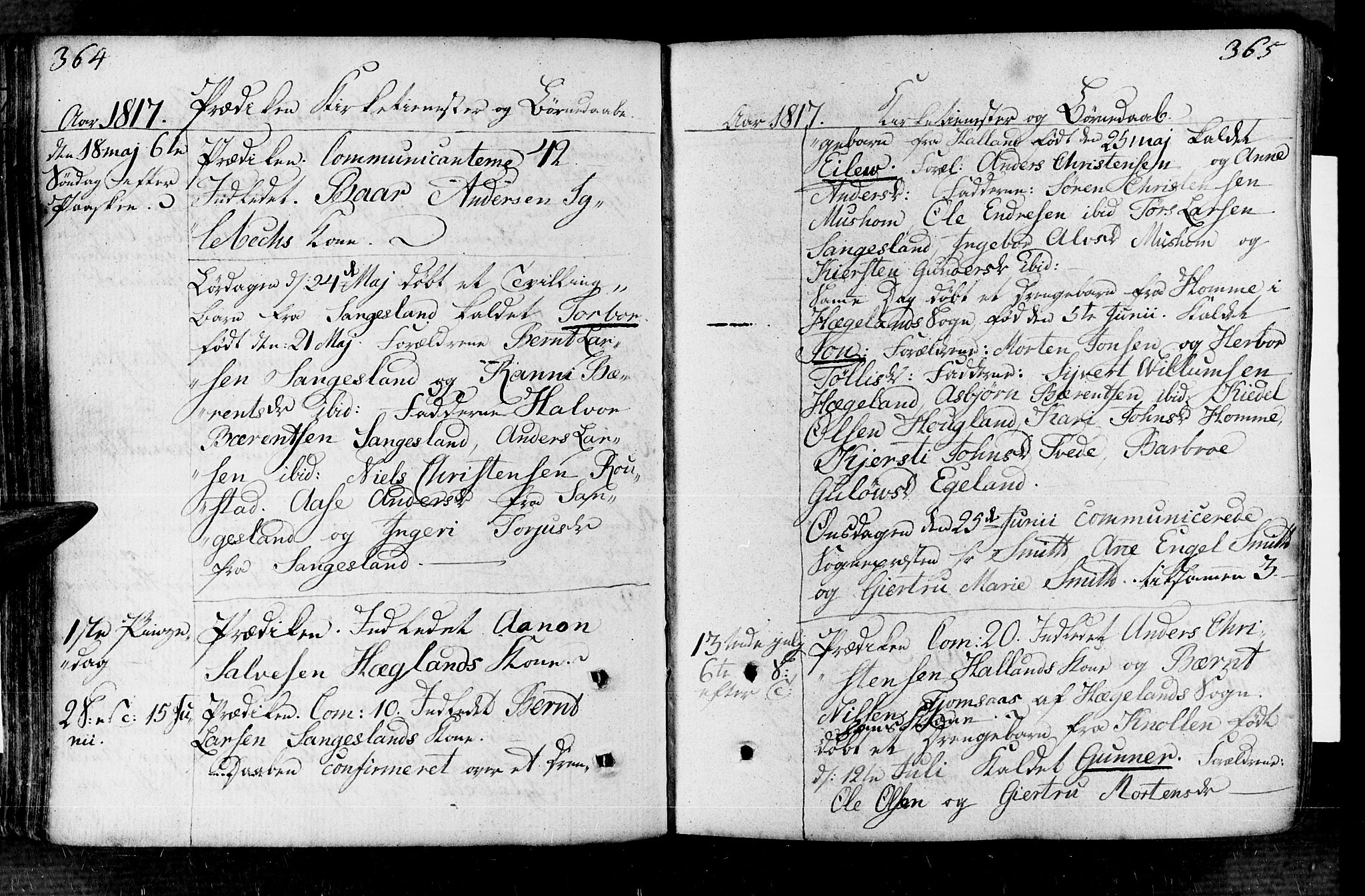 Vennesla sokneprestkontor, AV/SAK-1111-0045/Fa/Fac/L0002: Parish register (official) no. A 2, 1785-1834, p. 364-365