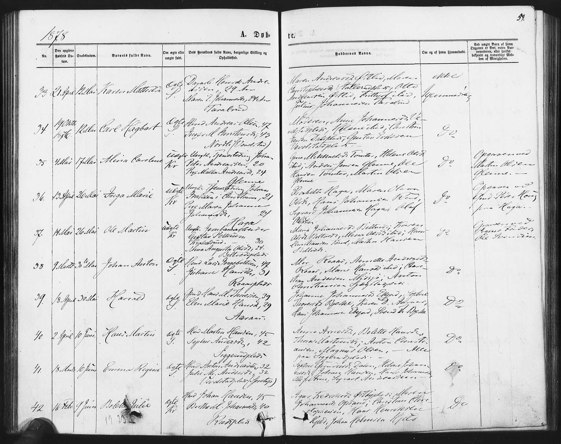 Kråkstad prestekontor Kirkebøker, SAO/A-10125a/F/Fa/L0008: Parish register (official) no. I 8, 1870-1879, p. 59