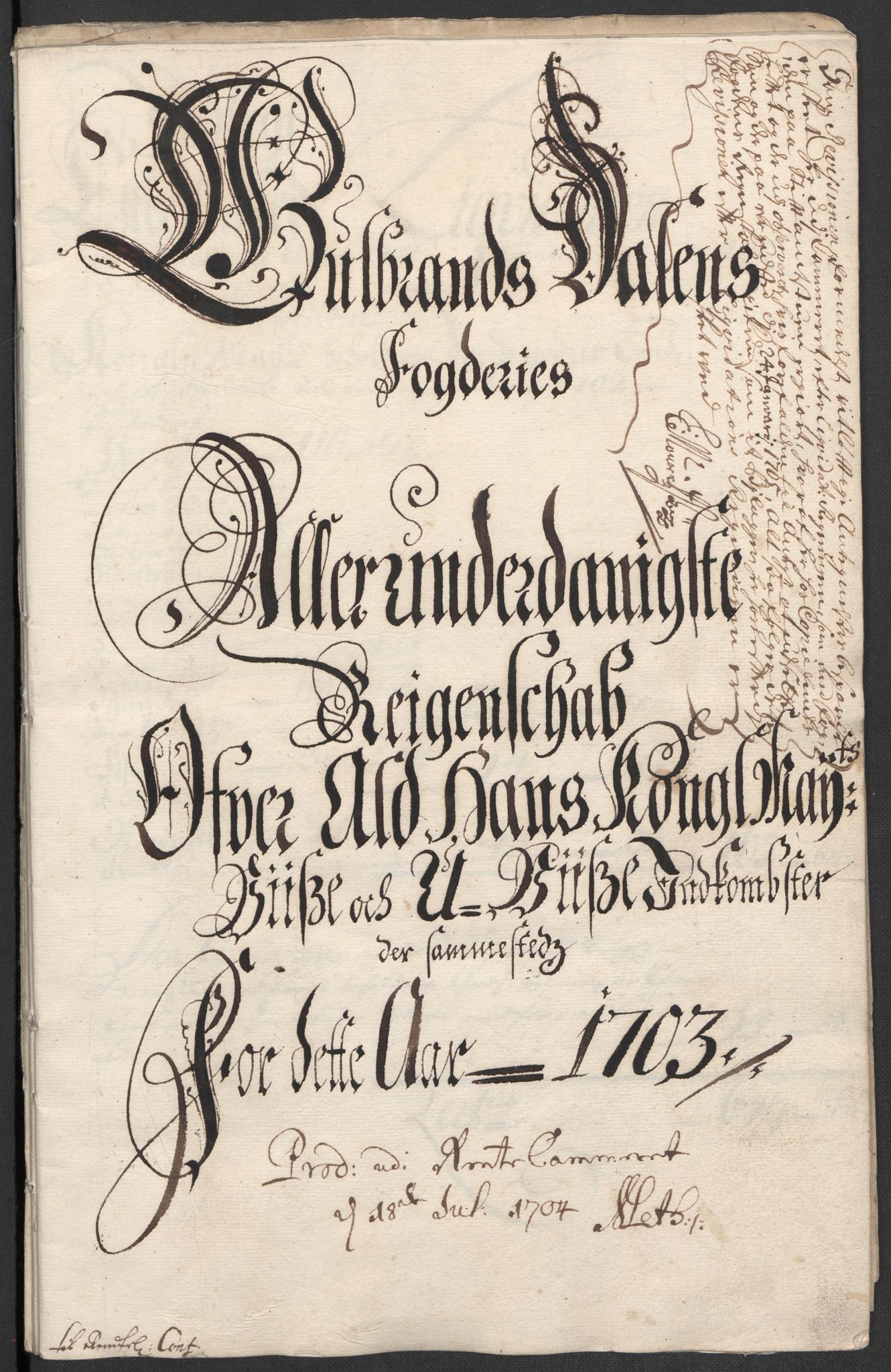 Rentekammeret inntil 1814, Reviderte regnskaper, Fogderegnskap, AV/RA-EA-4092/R17/L1176: Fogderegnskap Gudbrandsdal, 1703, p. 3