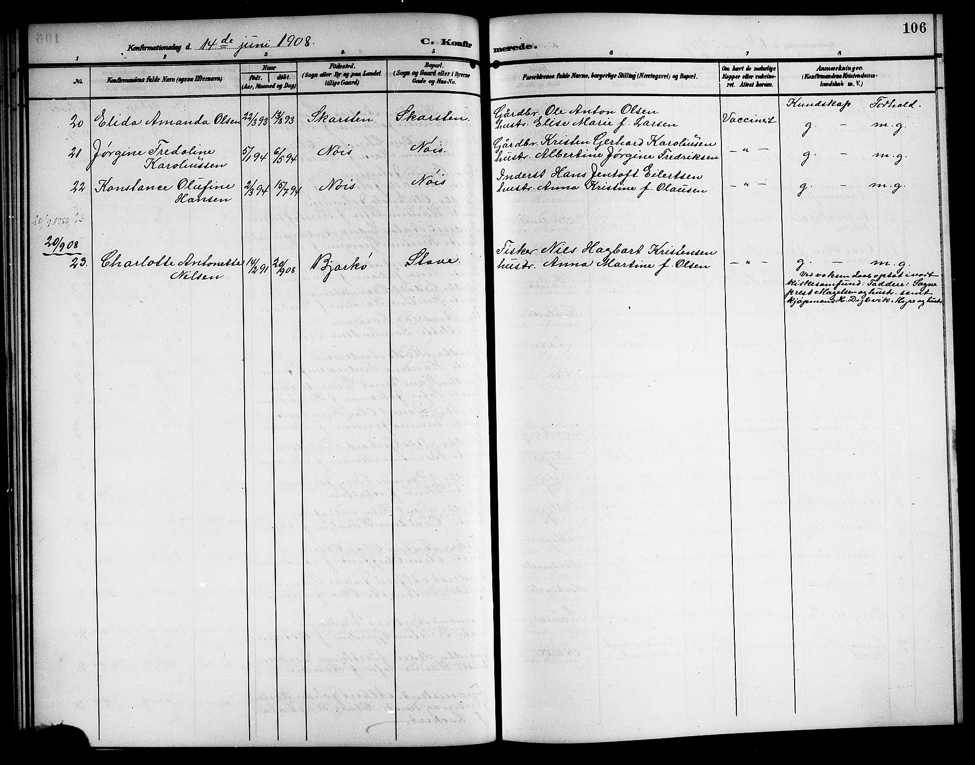 Ministerialprotokoller, klokkerbøker og fødselsregistre - Nordland, AV/SAT-A-1459/897/L1414: Parish register (copy) no. 897C04, 1904-1915, p. 106