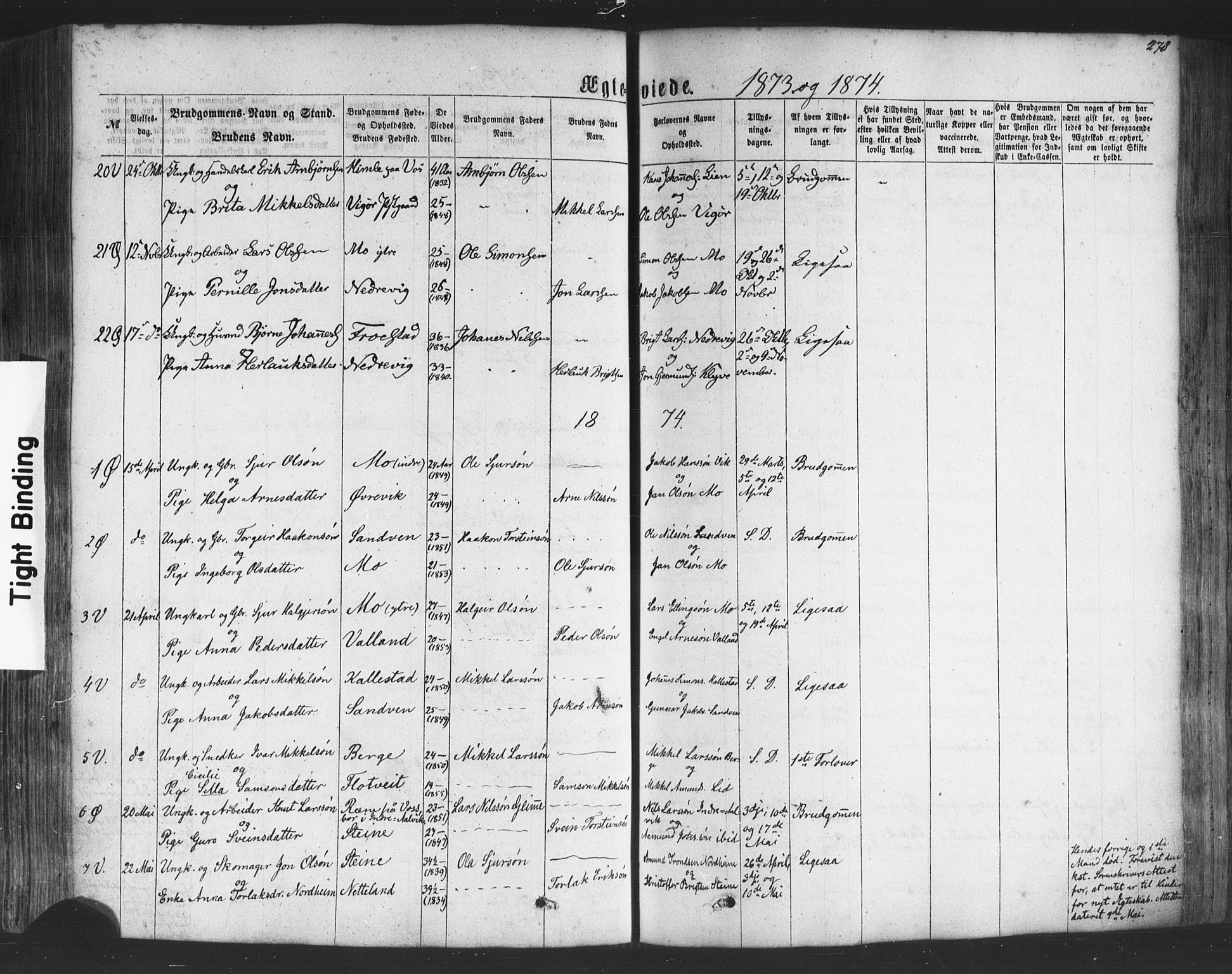 Kvam sokneprestembete, SAB/A-76201/H/Haa: Parish register (official) no. A 9, 1864-1879, p. 278