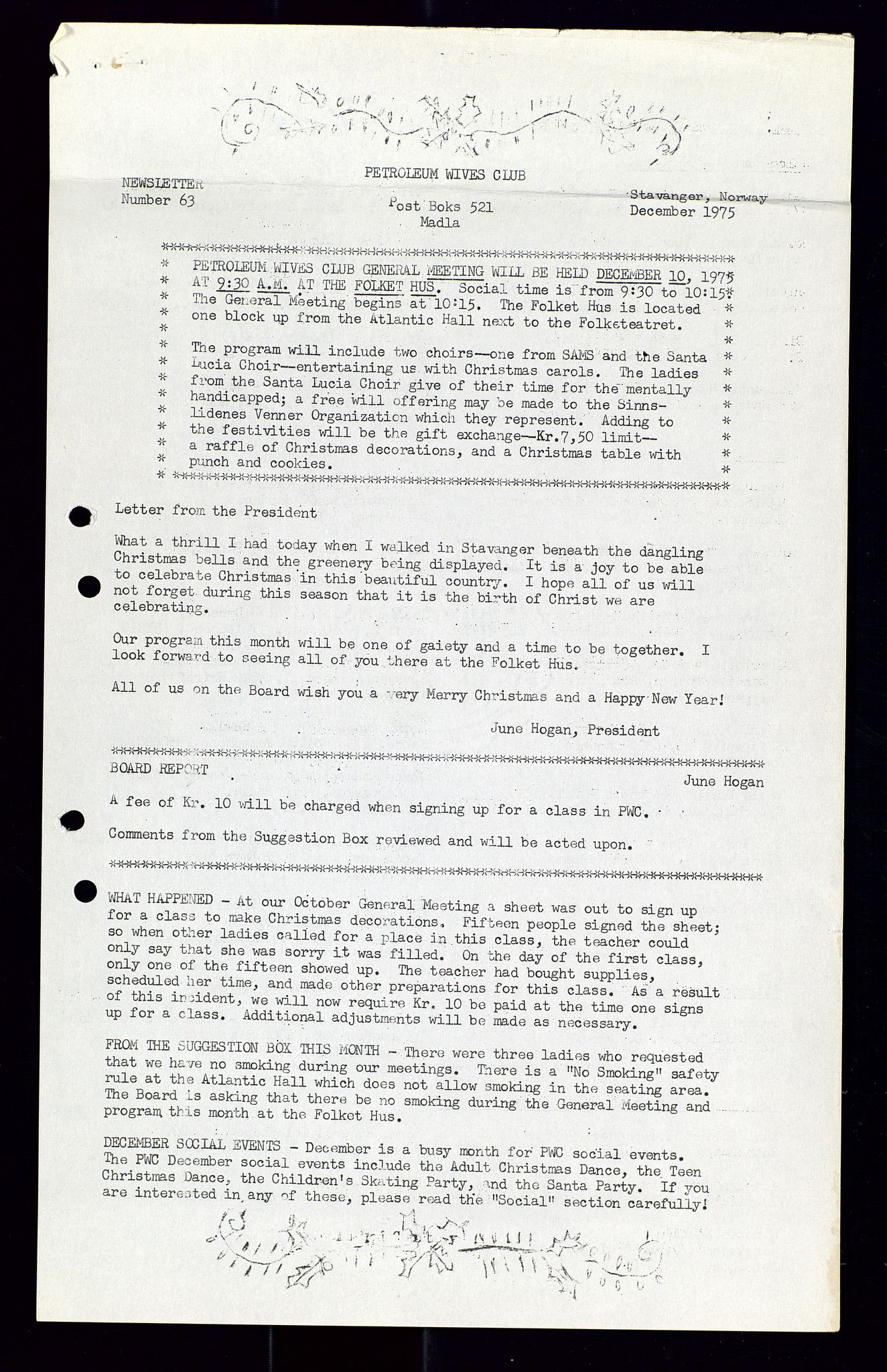 PA 1547 - Petroleum Wives Club, AV/SAST-A-101974/X/Xa/L0001: Newsletters (1971-1978)/radiointervjuer på kasett (1989-1992), 1970-1978