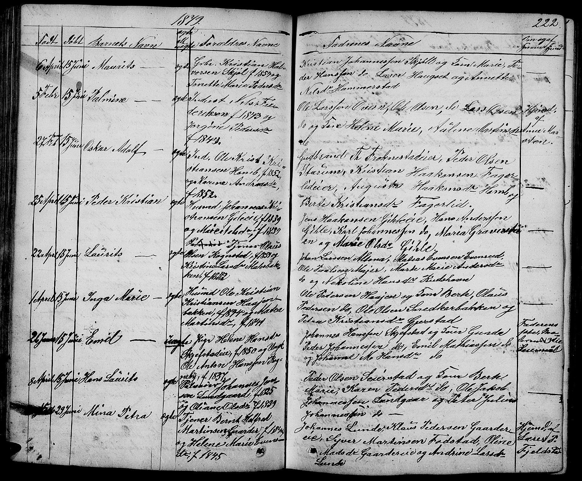 Østre Toten prestekontor, AV/SAH-PREST-104/H/Ha/Hab/L0004: Parish register (copy) no. 4, 1858-1886, p. 222