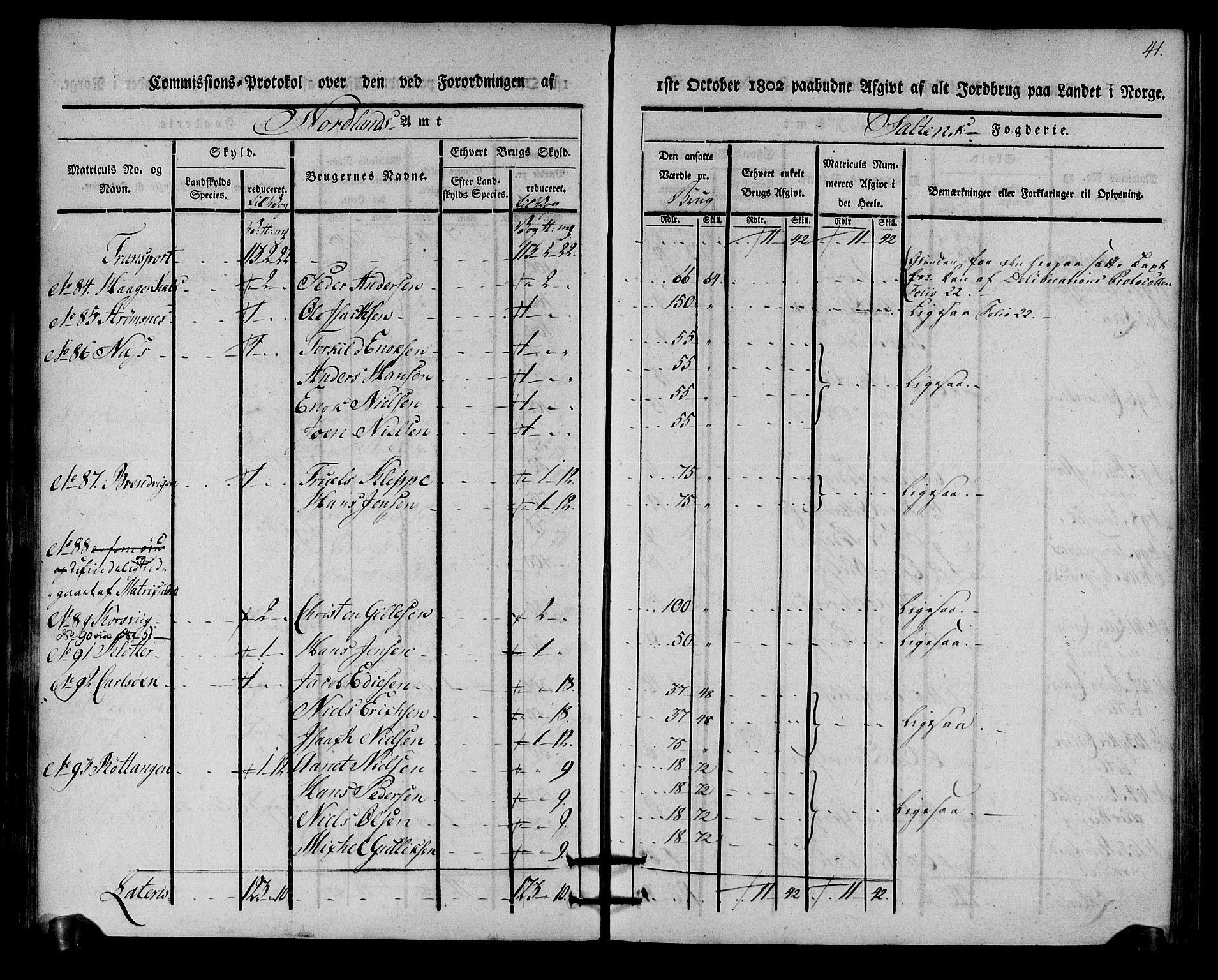 Rentekammeret inntil 1814, Realistisk ordnet avdeling, AV/RA-EA-4070/N/Ne/Nea/L0160: Salten fogderi. Kommisjonsprotokoll, 1803, p. 40