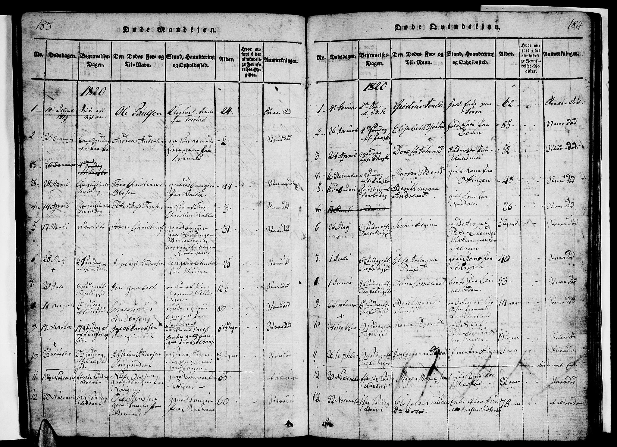 Ministerialprotokoller, klokkerbøker og fødselsregistre - Nordland, AV/SAT-A-1459/831/L0474: Parish register (copy) no. 831C01, 1820-1850, p. 183-184