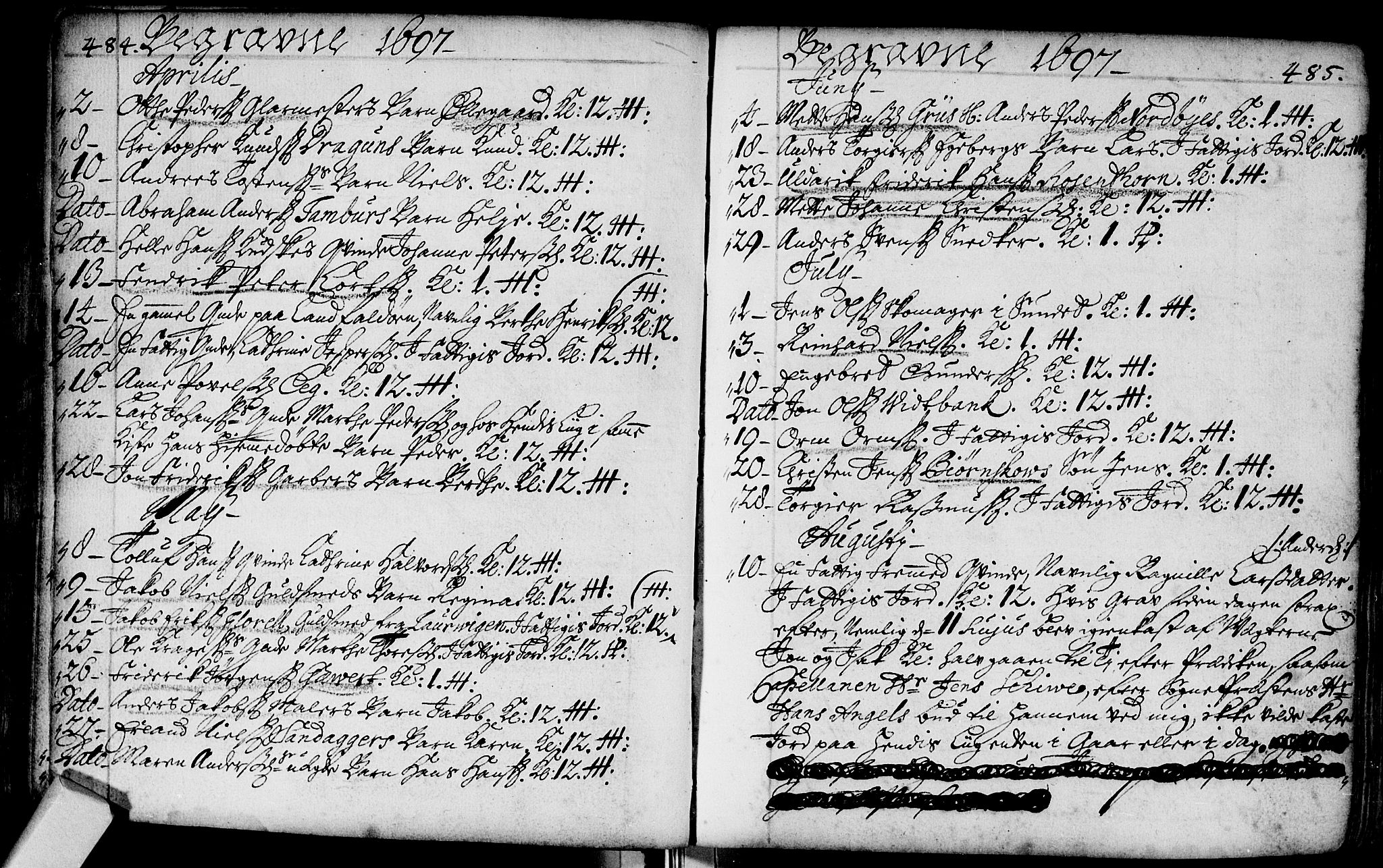 Bragernes kirkebøker, SAKO/A-6/F/Fa/L0002: Parish register (official) no. I 2, 1680-1705, p. 484-485