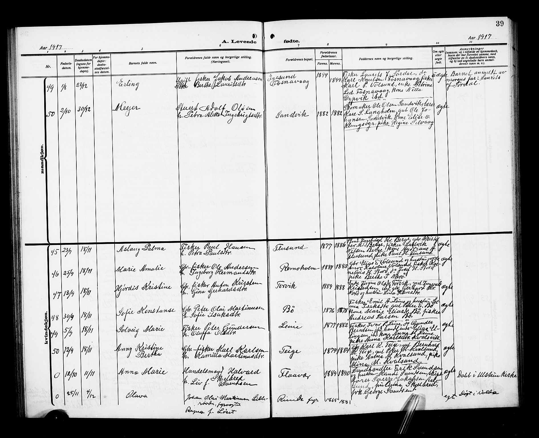 Ministerialprotokoller, klokkerbøker og fødselsregistre - Møre og Romsdal, SAT/A-1454/507/L0083: Parish register (copy) no. 507C06, 1912-1919, p. 39
