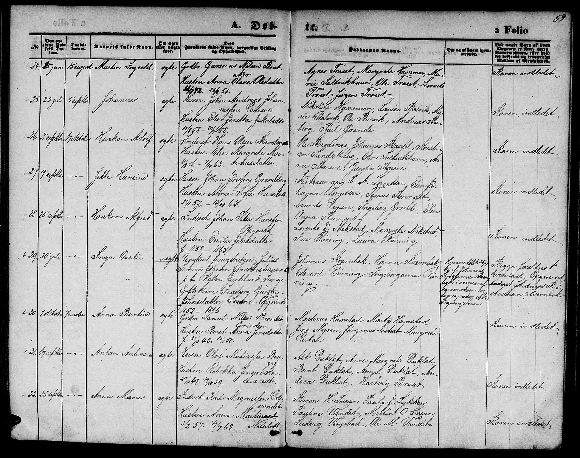 Ministerialprotokoller, klokkerbøker og fødselsregistre - Nord-Trøndelag, AV/SAT-A-1458/733/L0326: Parish register (copy) no. 733C01, 1871-1887, p. 59