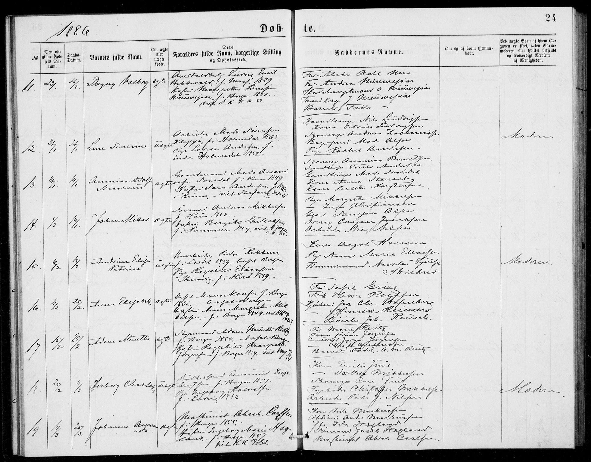 Fødselsstiftelsens sokneprestembete, ført av overlegen*, SAB/-: Parish register (official) no. A 2, 1884-1900, p. 24