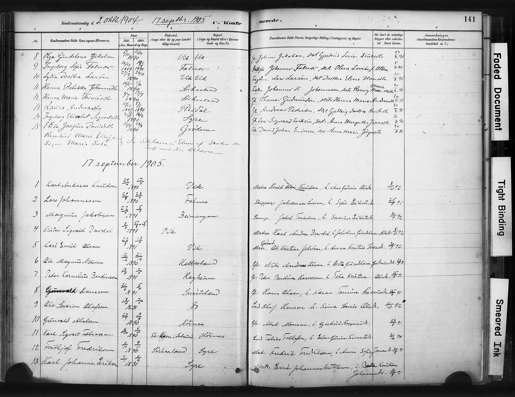 Skudenes sokneprestkontor, SAST/A -101849/H/Ha/Haa/L0009: Parish register (official) no. A 6, 1882-1912, p. 141