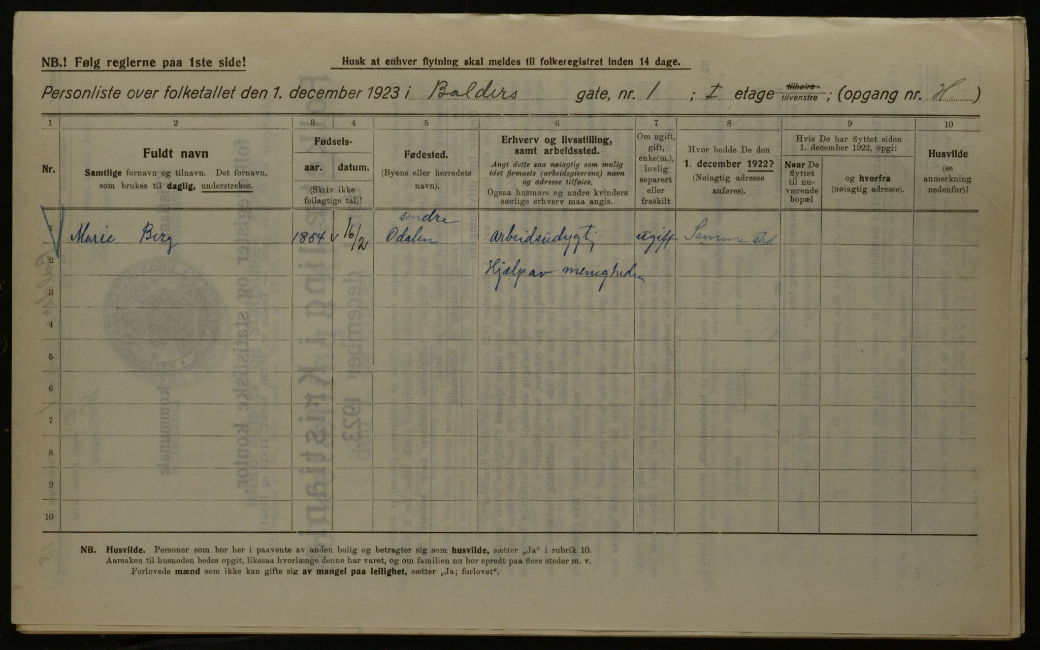 OBA, Municipal Census 1923 for Kristiania, 1923, p. 3620