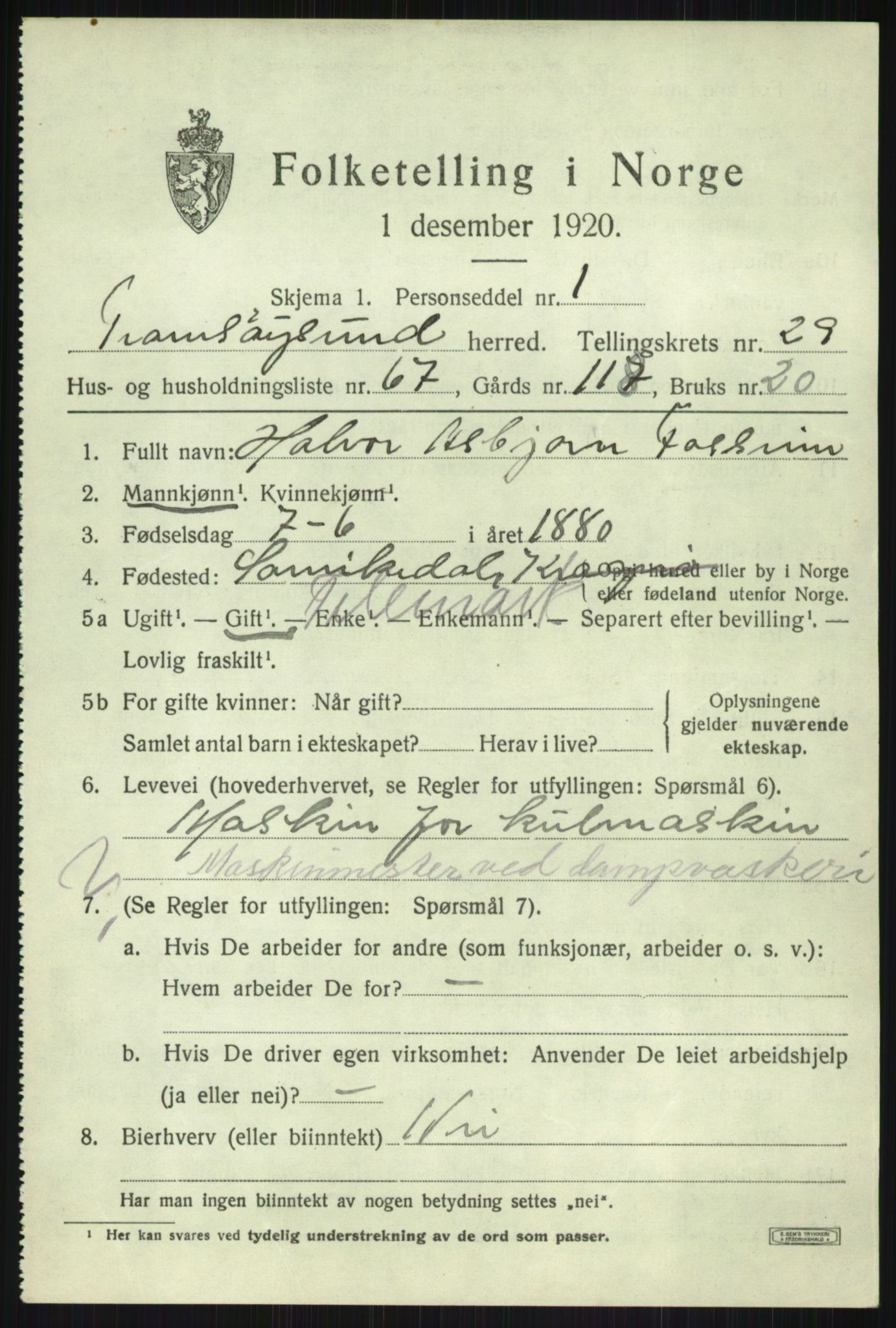SATØ, 1920 census for Tromsøysund, 1920, p. 14196