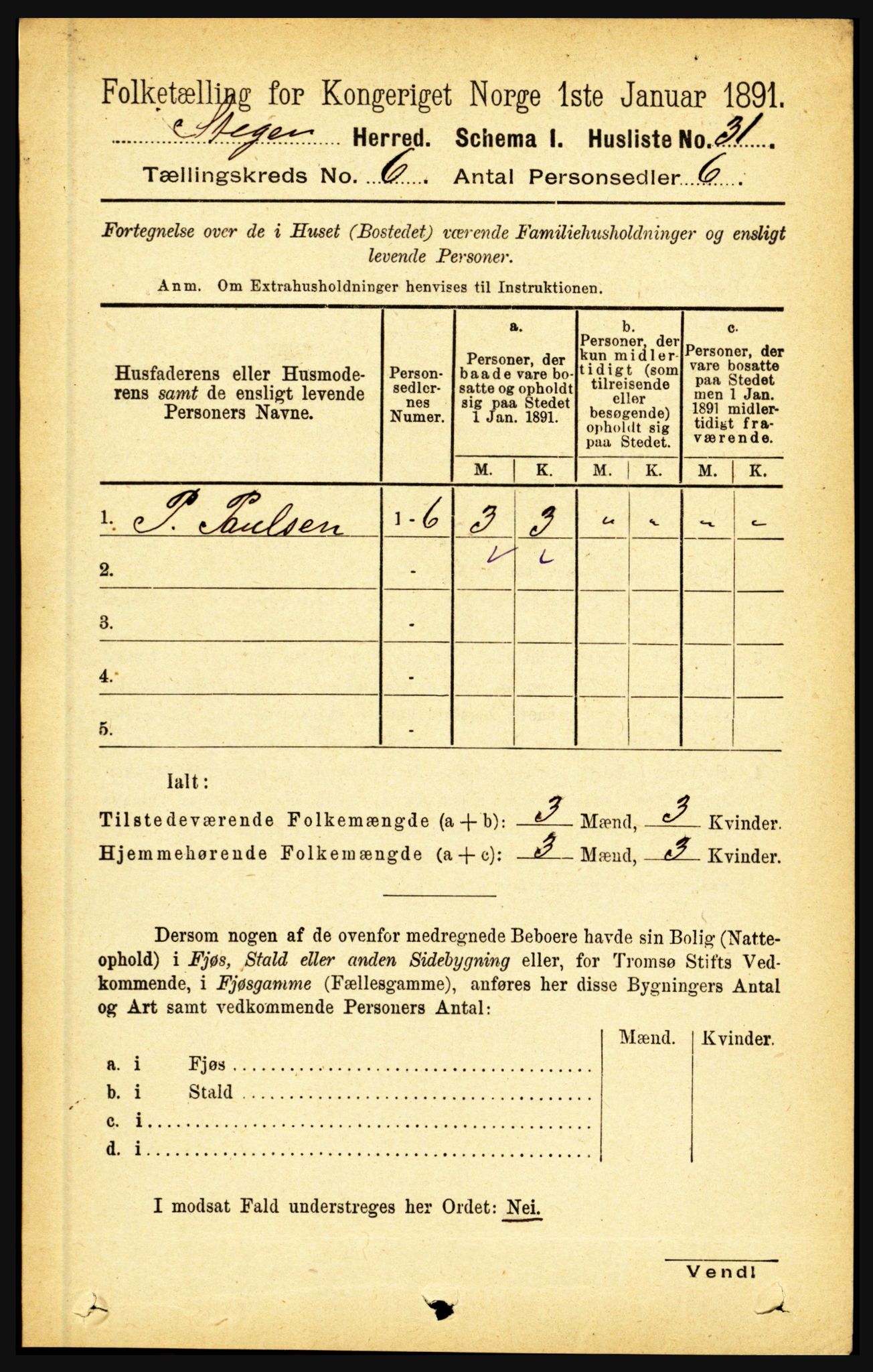 RA, 1891 census for 1848 Steigen, 1891, p. 2020