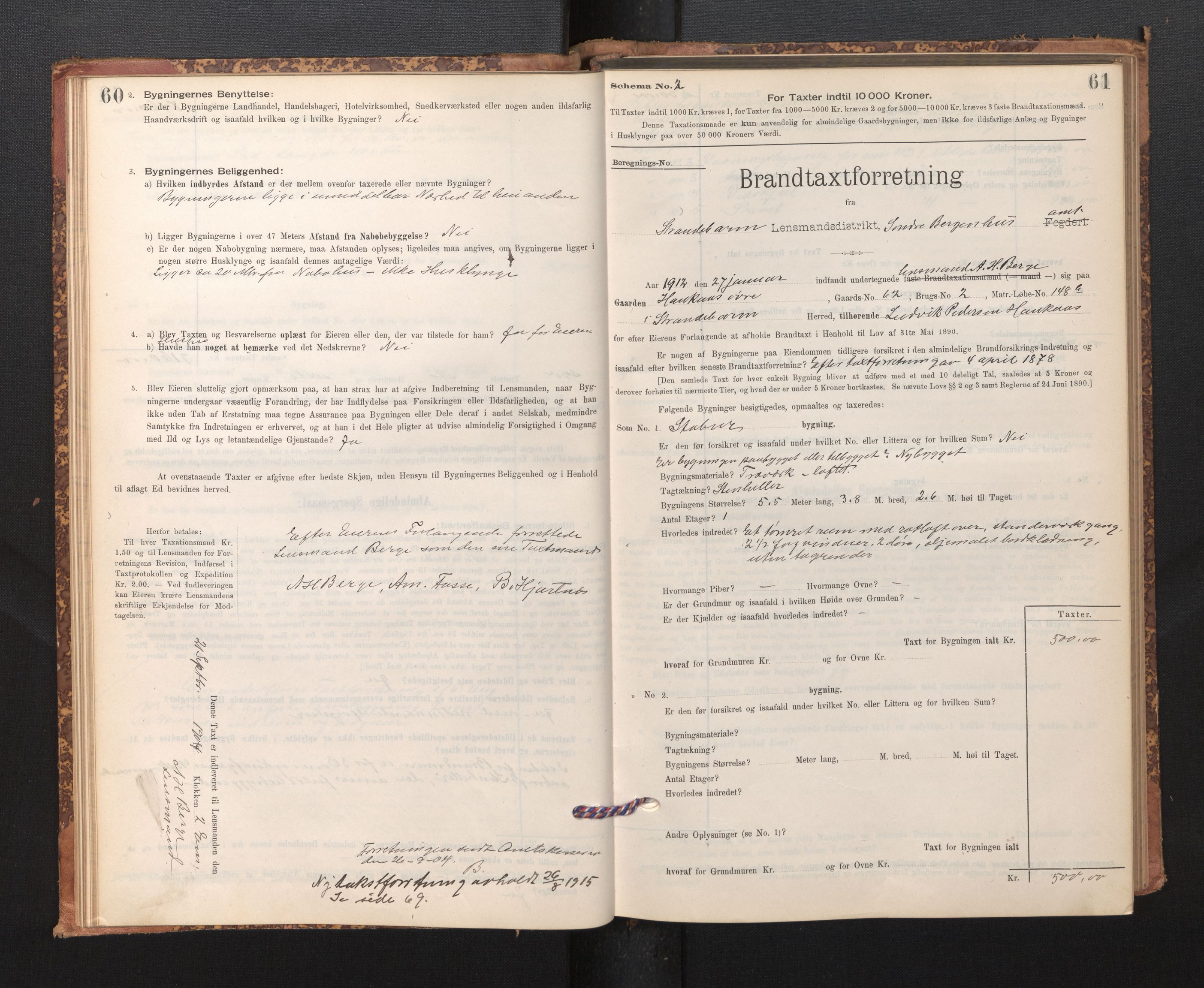 Lensmannen i Strandebarm, SAB/A-35101/0012/L0004: Branntakstprotokoll, skjematakst, 1895-1920, p. 60-61