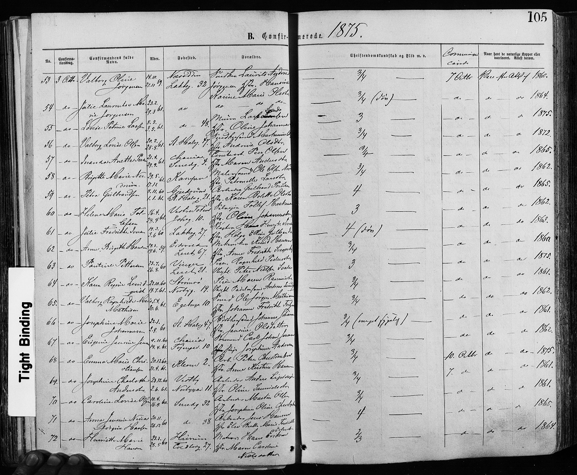 Grønland prestekontor Kirkebøker, AV/SAO-A-10848/F/Fa/L0005: Parish register (official) no. 5, 1869-1880, p. 105