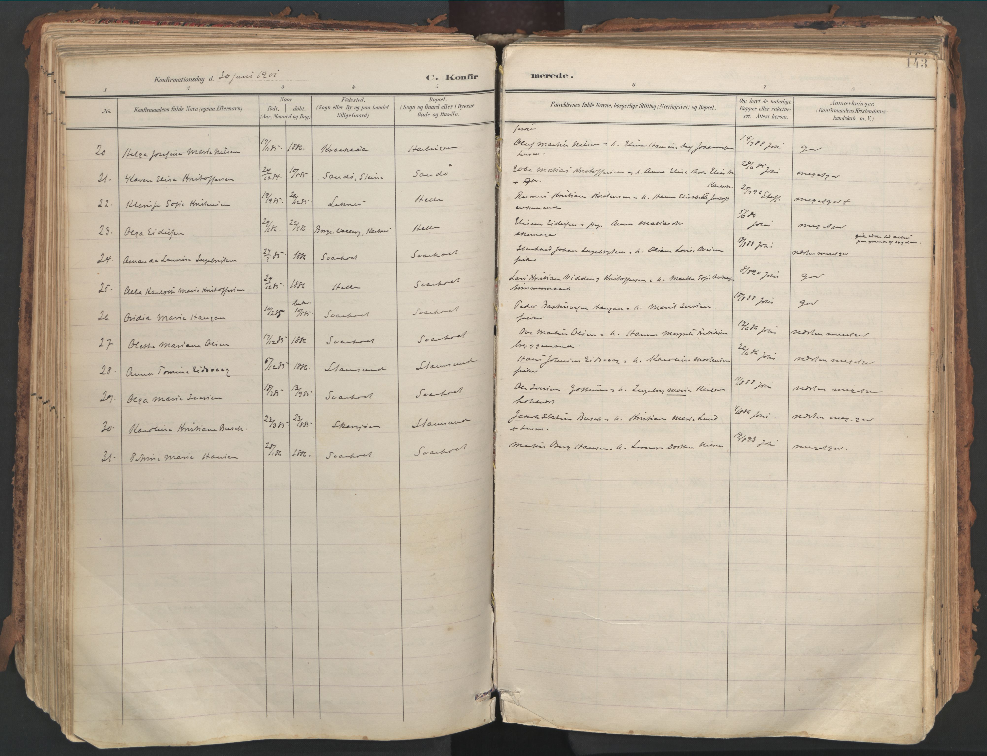 Ministerialprotokoller, klokkerbøker og fødselsregistre - Nordland, SAT/A-1459/882/L1180: Parish register (official) no. 882A02, 1897-1913, p. 143