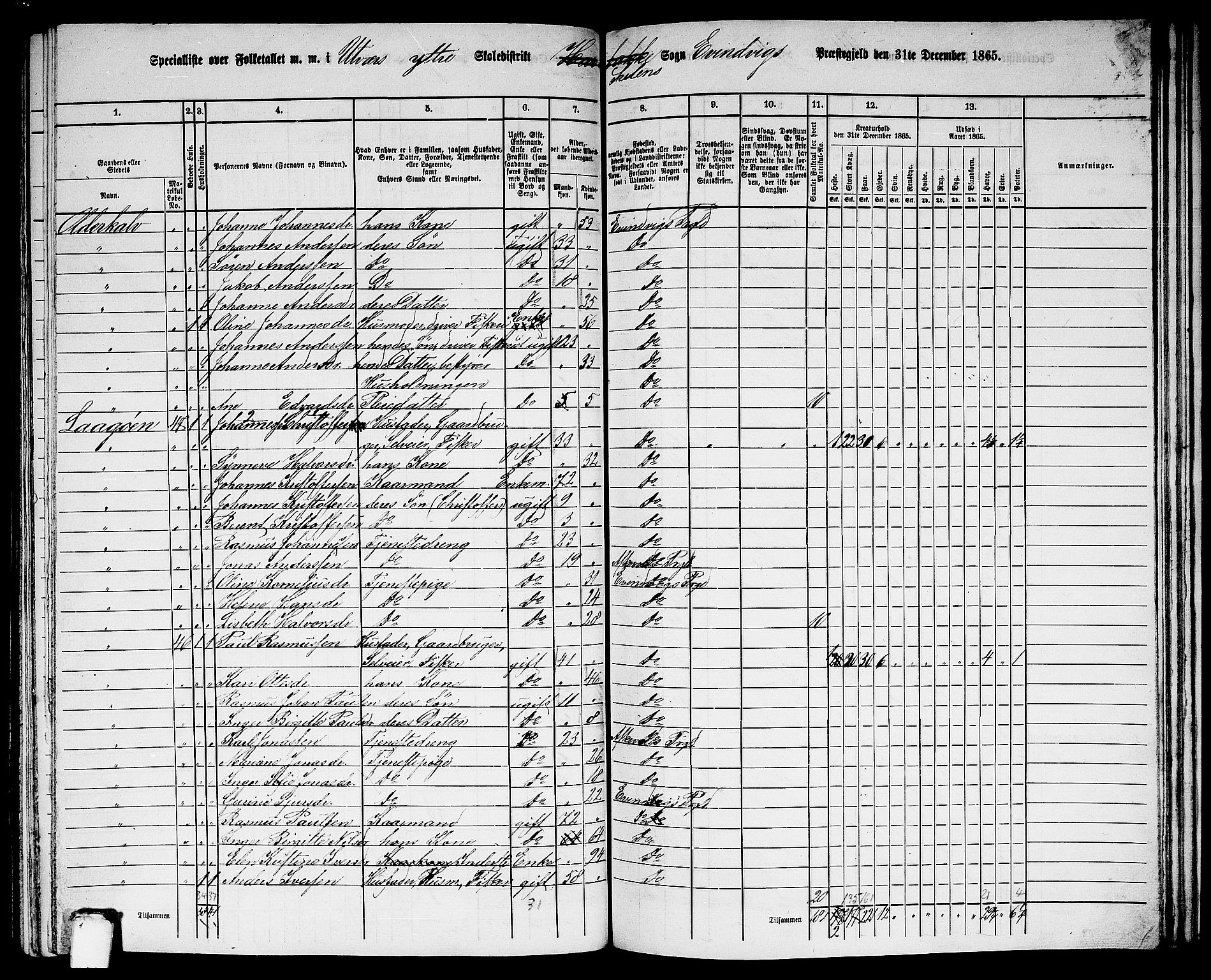 RA, 1865 census for Eivindvik, 1865, p. 160