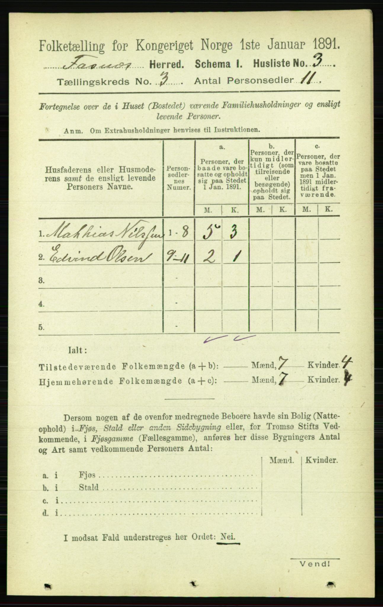 RA, 1891 census for 1748 Fosnes, 1891, p. 608