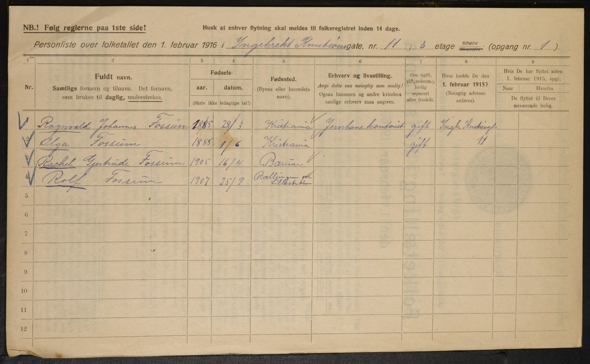 OBA, Municipal Census 1916 for Kristiania, 1916, p. 44844