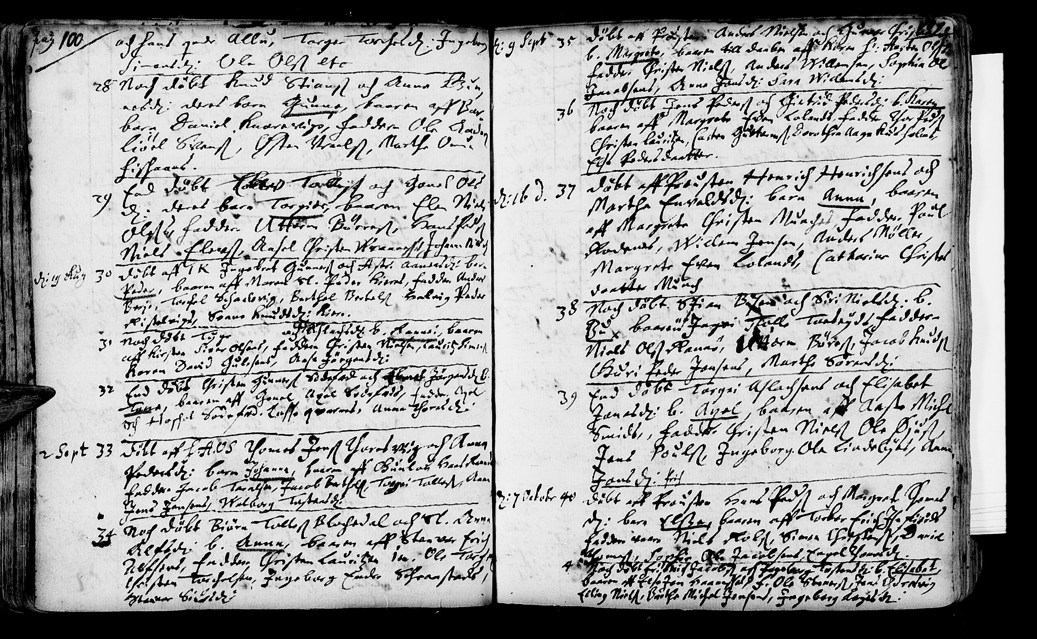 Oddernes sokneprestkontor, SAK/1111-0033/F/Fa/Faa/L0001: Parish register (official) no. A 1, 1692-1718, p. 100-101