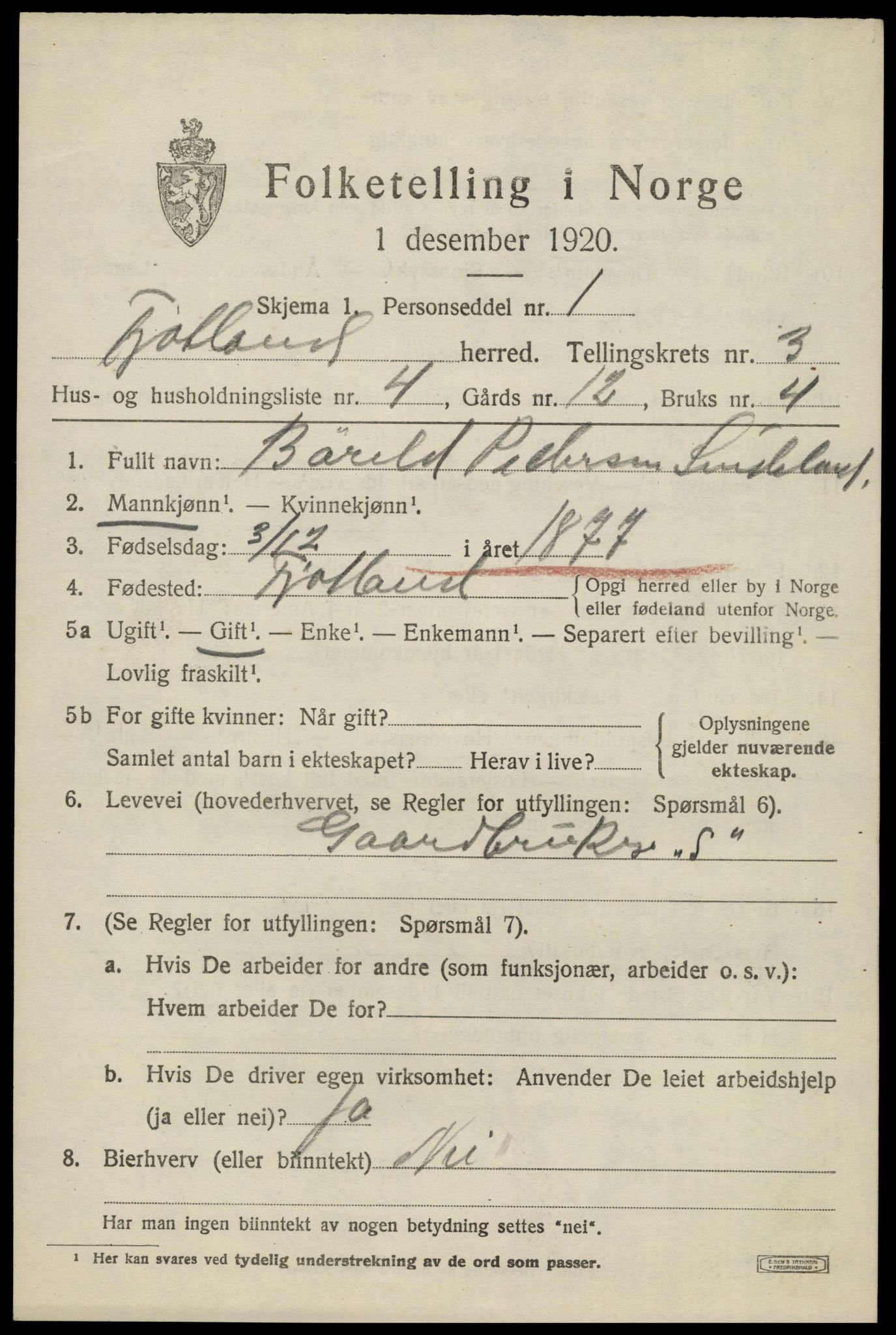 SAK, 1920 census for Fjotland, 1920, p. 964