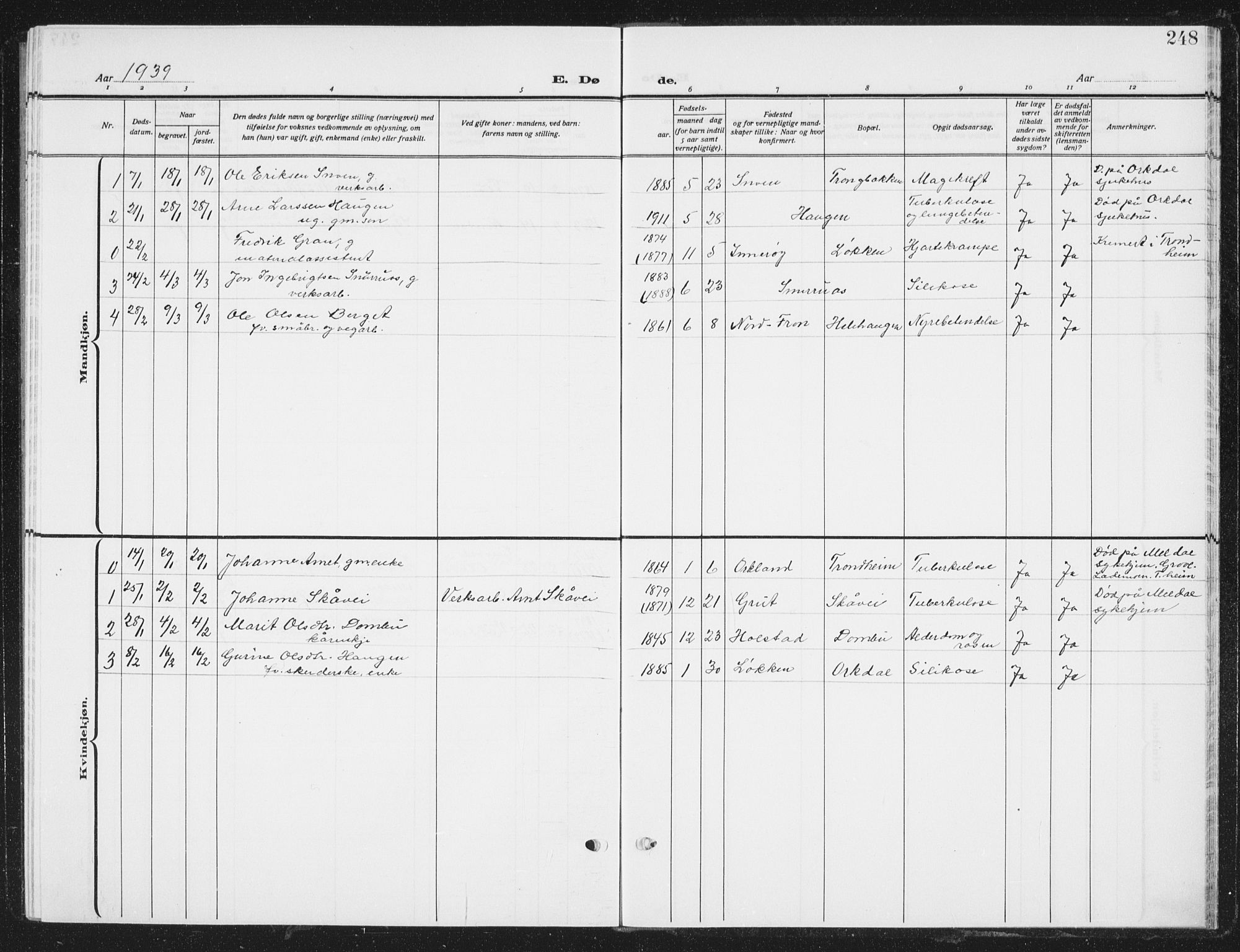 Ministerialprotokoller, klokkerbøker og fødselsregistre - Sør-Trøndelag, SAT/A-1456/672/L0866: Parish register (copy) no. 672C05, 1929-1939, p. 248
