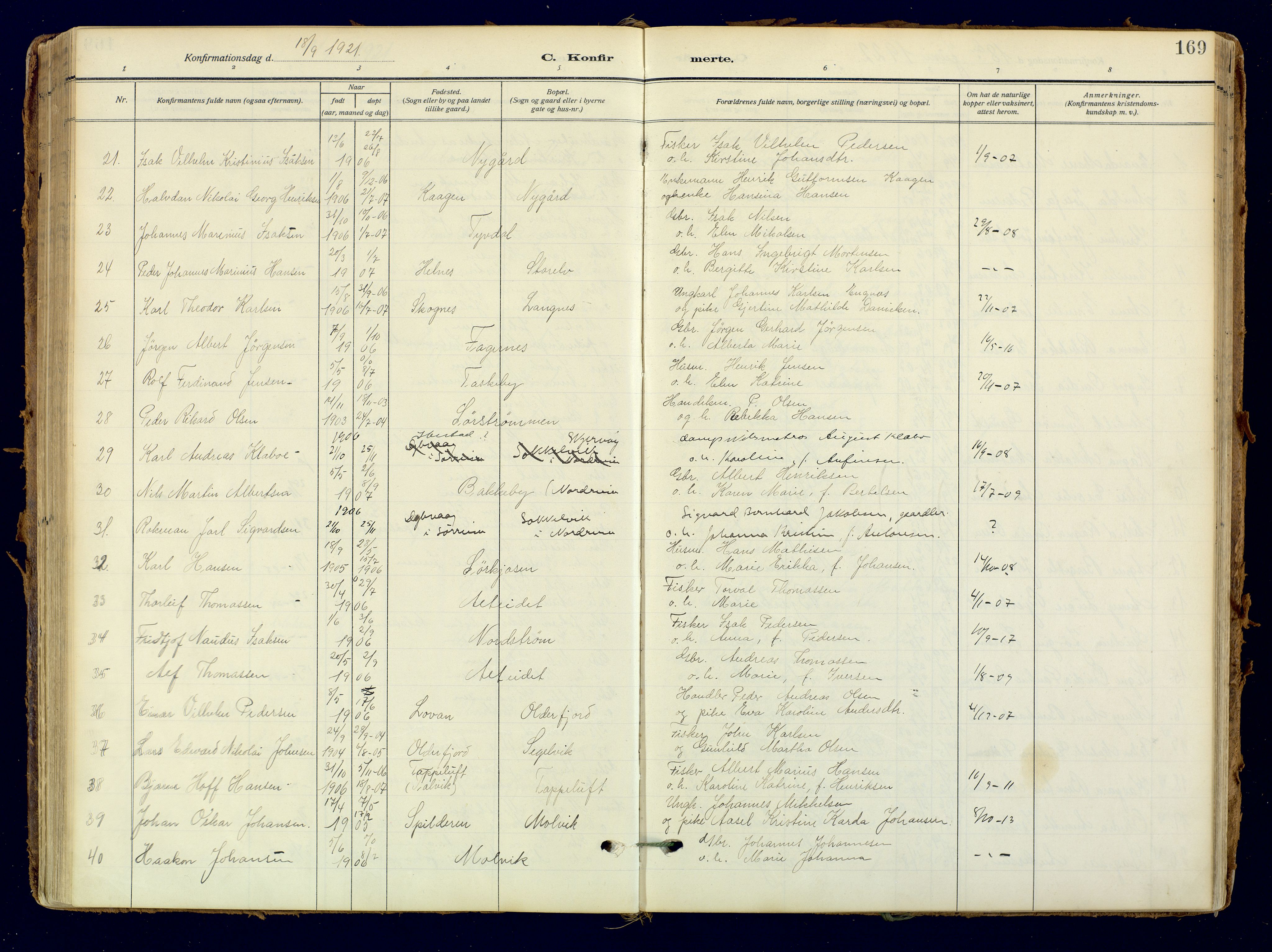 Skjervøy sokneprestkontor, SATØ/S-1300/H/Ha/Haa: Parish register (official) no. 18, 1910-1926, p. 169