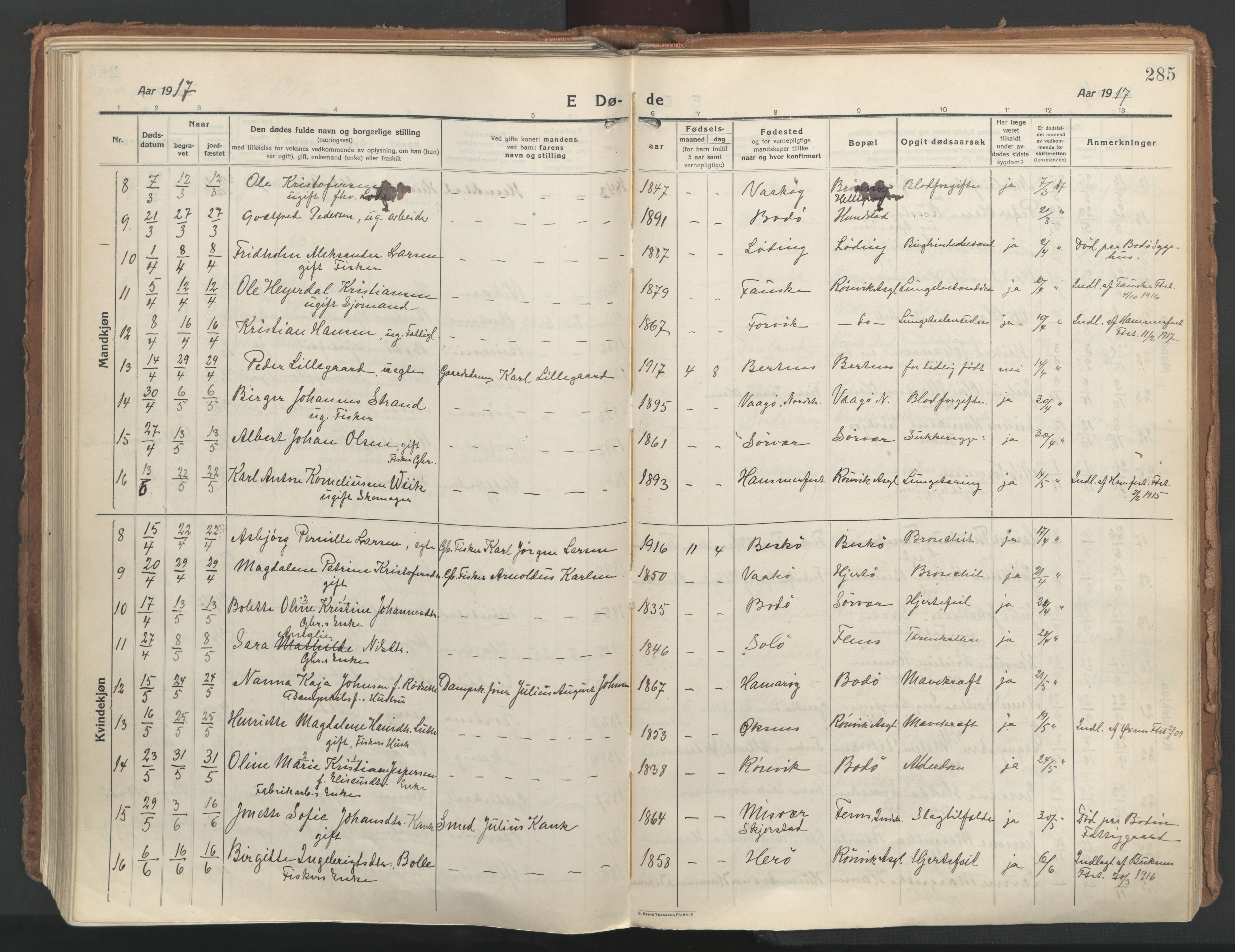 Ministerialprotokoller, klokkerbøker og fødselsregistre - Nordland, AV/SAT-A-1459/802/L0060: Parish register (official) no. 802A07, 1916-1933, p. 285
