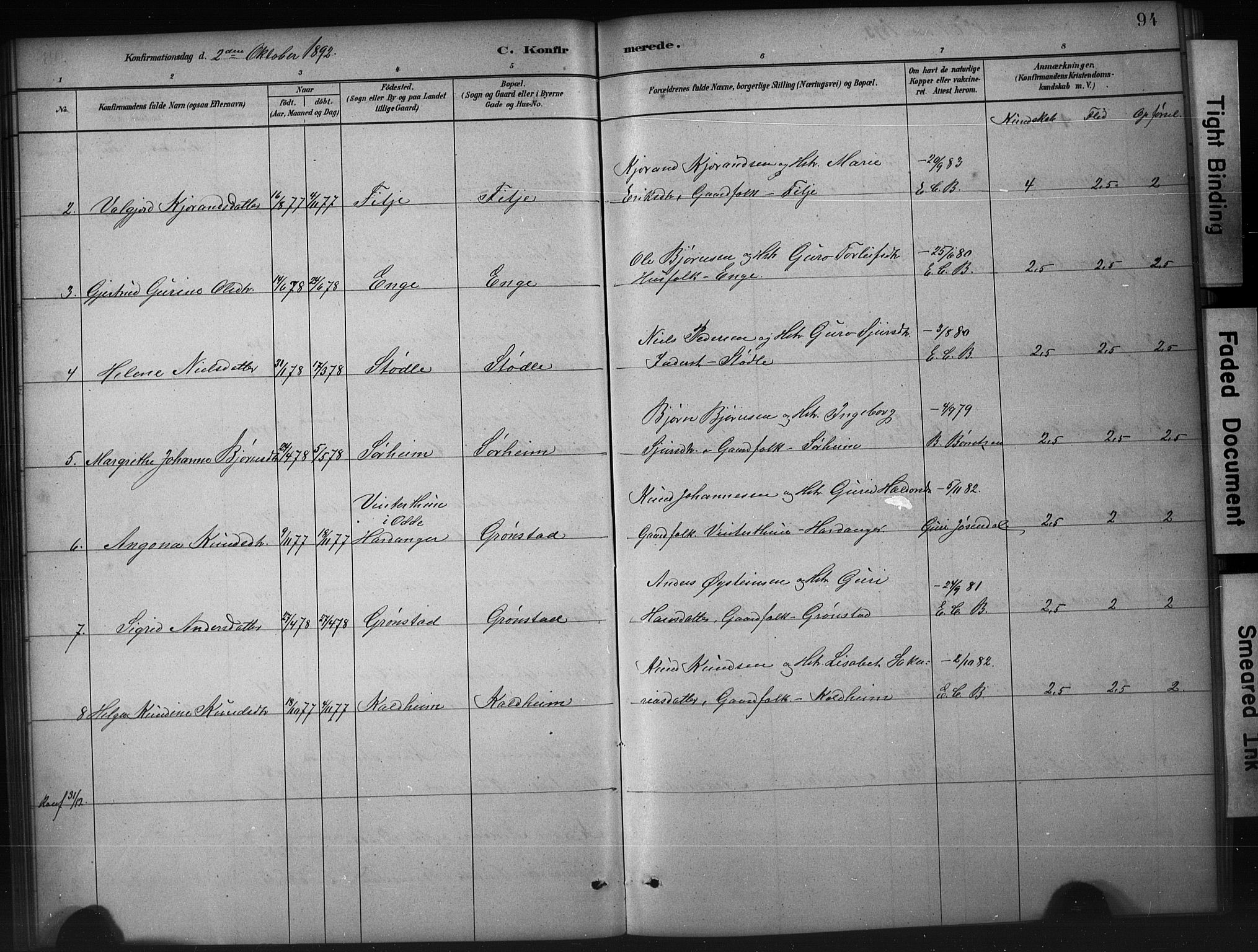 Etne sokneprestembete, SAB/A-75001/H/Hab: Parish register (copy) no. A 5, 1879-1896, p. 94