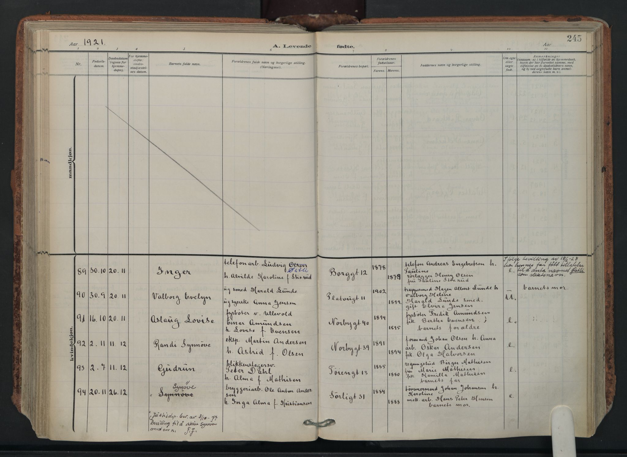 Grønland prestekontor Kirkebøker, AV/SAO-A-10848/F/Fa/L0018: Parish register (official) no. 18, 1911-1945, p. 245