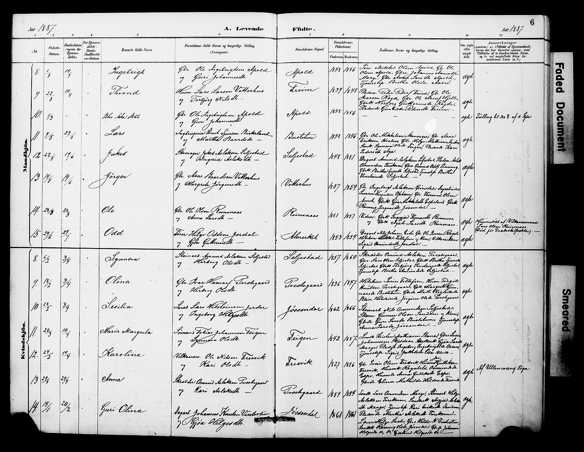 Odda Sokneprestembete, SAB/A-77201/H/Hab: Parish register (copy) no. A 7, 1887-1912, p. 6