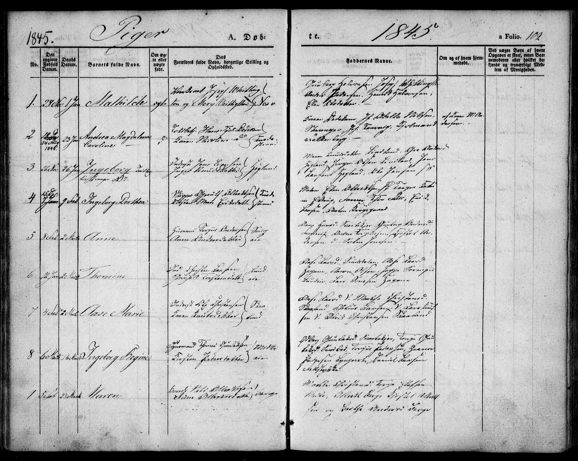 Holt sokneprestkontor, AV/SAK-1111-0021/F/Fa/L0007: Parish register (official) no. A 7, 1836-1848, p. 102