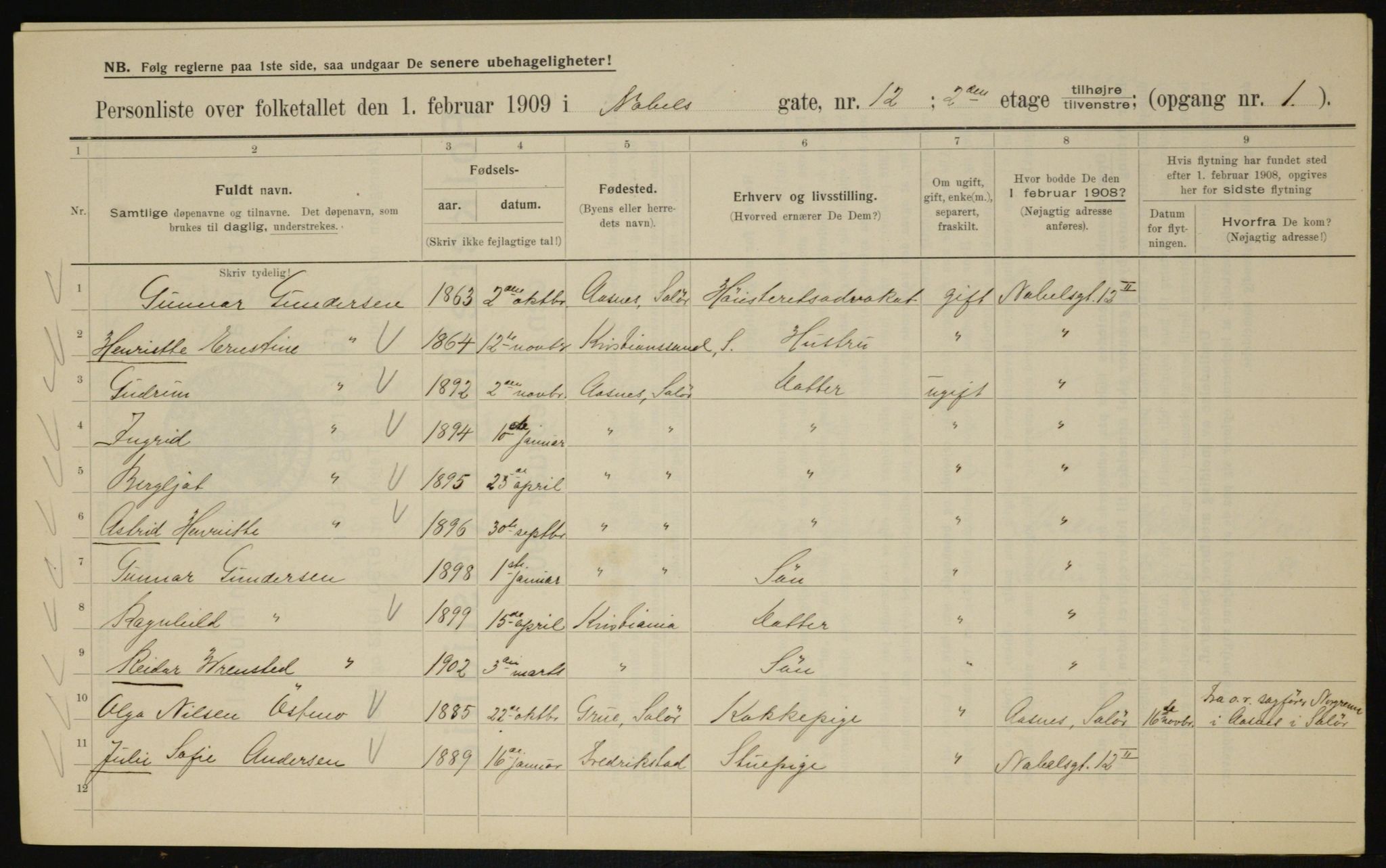 OBA, Municipal Census 1909 for Kristiania, 1909, p. 64472