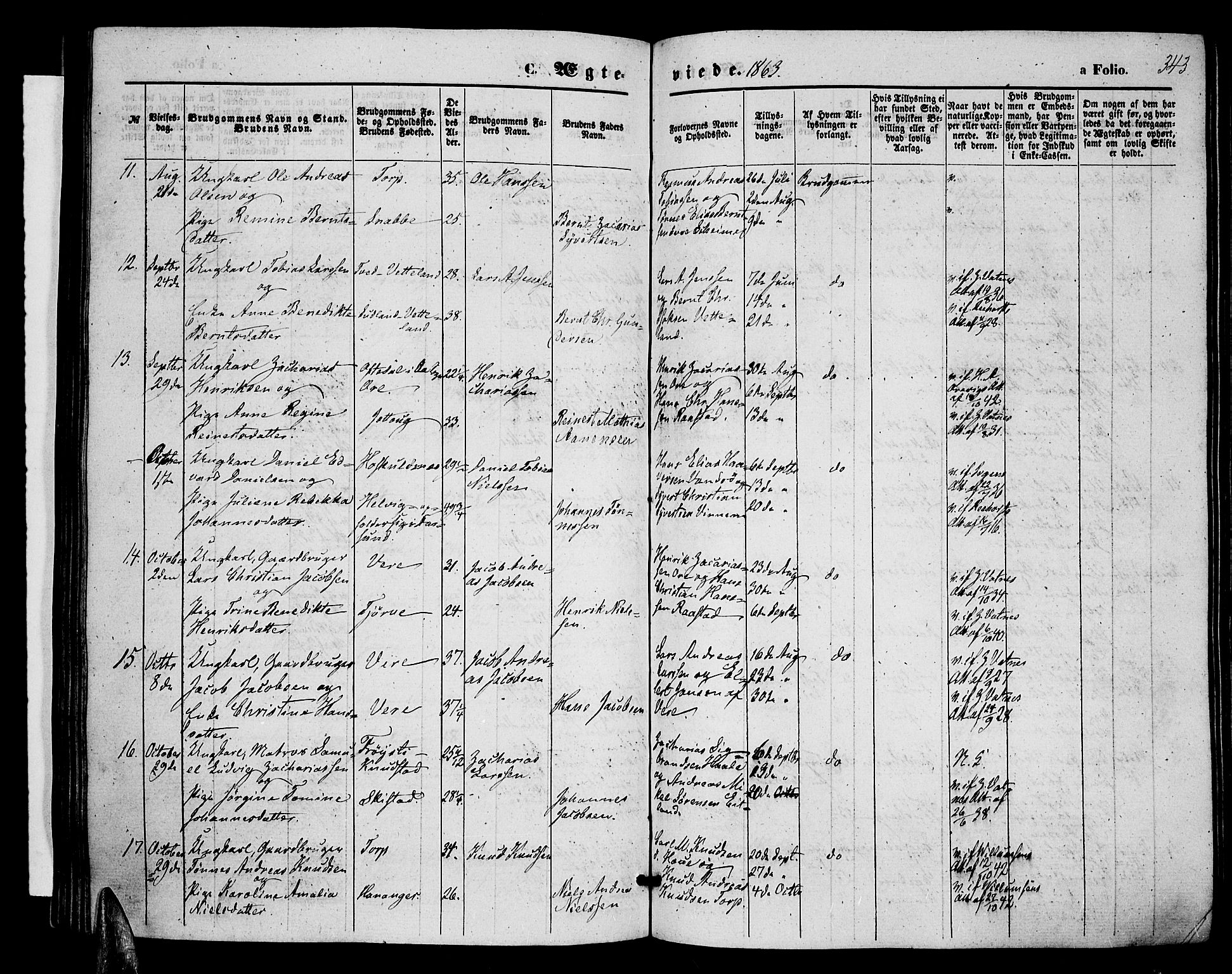 Lista sokneprestkontor, AV/SAK-1111-0027/F/Fb/L0003: Parish register (copy) no. B 3, 1862-1877, p. 343