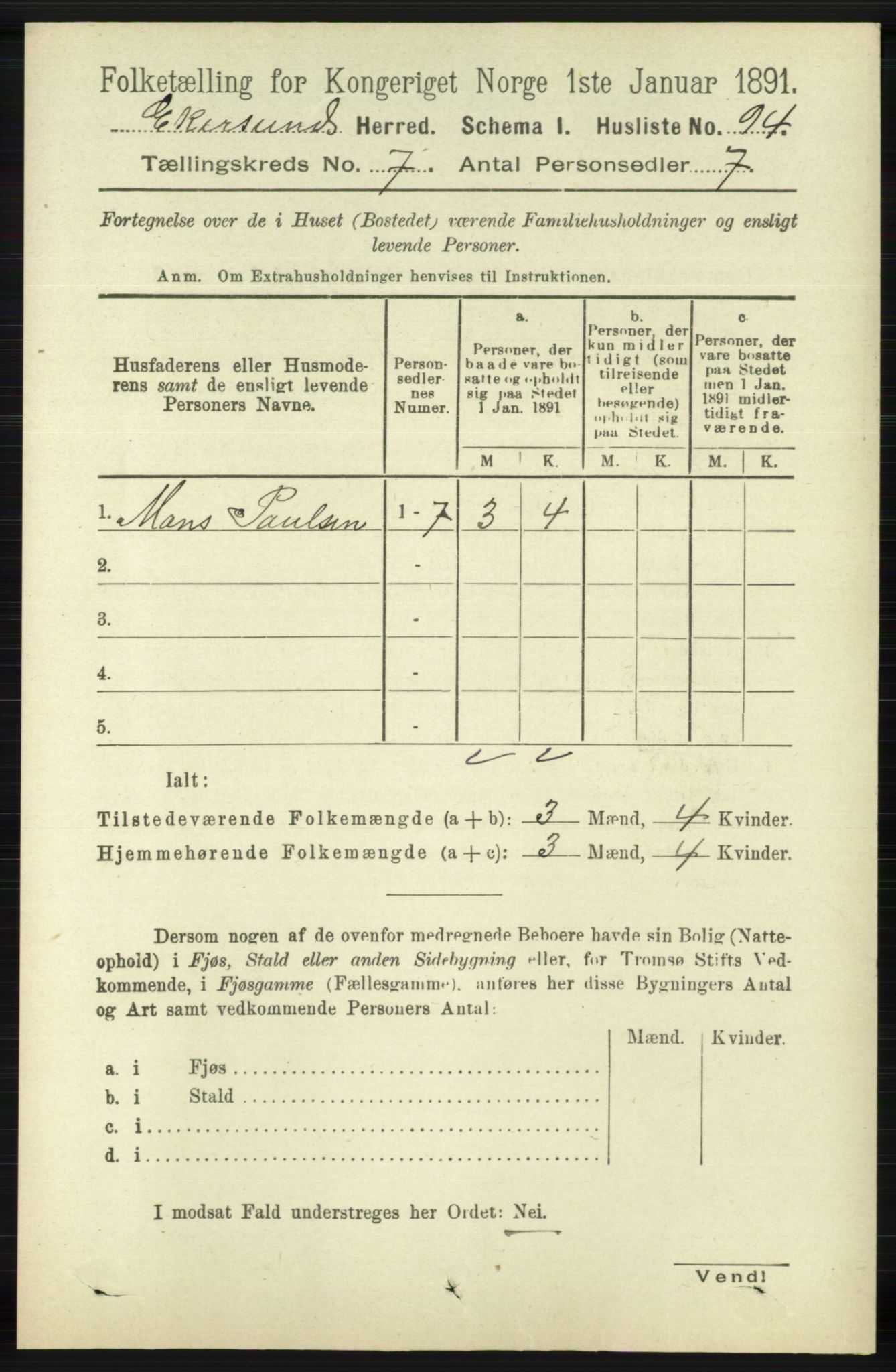 RA, 1891 census for 1116 Eigersund herred, 1891, p. 2819