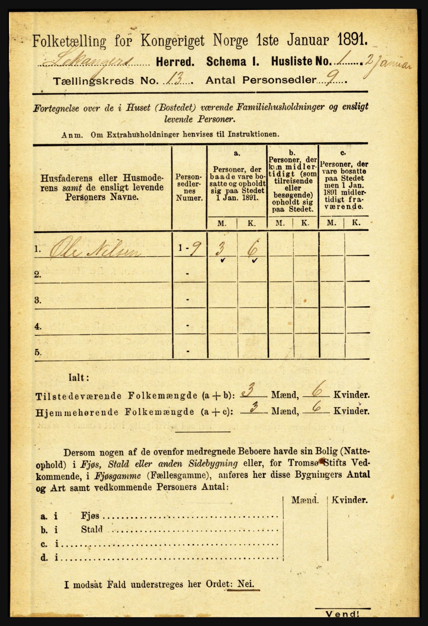 RA, 1891 census for 1419 Leikanger, 1891, p. 2413