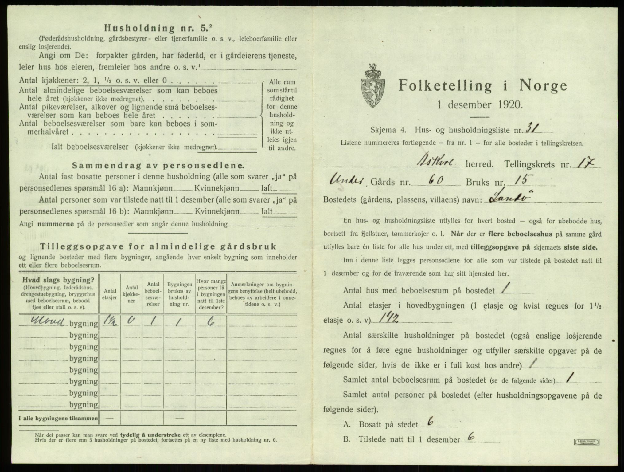 SAB, 1920 census for Askvoll, 1920, p. 968