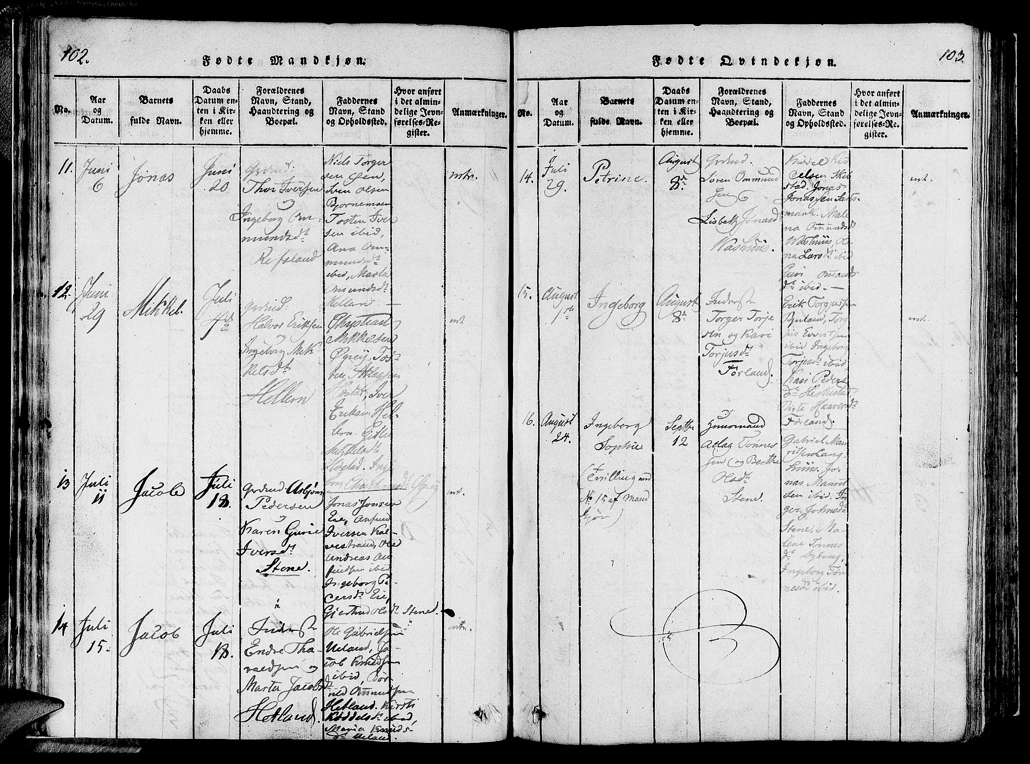 Lund sokneprestkontor, AV/SAST-A-101809/S06/L0006: Parish register (official) no. A 6, 1816-1839, p. 102-103