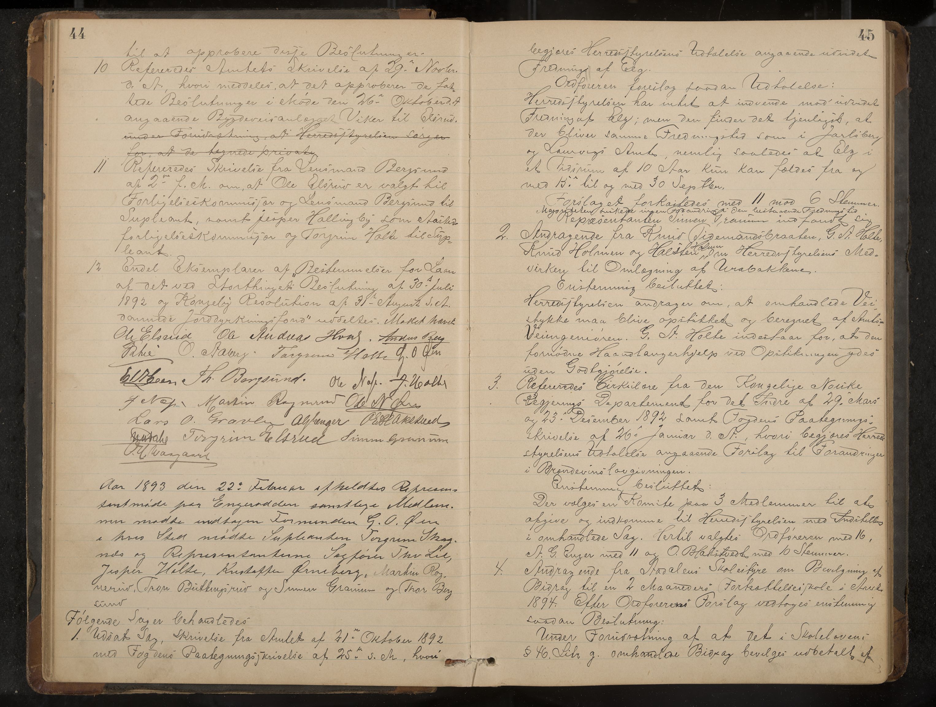 Ådal formannskap og sentraladministrasjon, IKAK/0614021/A/Aa/L0002: Møtebok, 1891-1907, p. 44-45