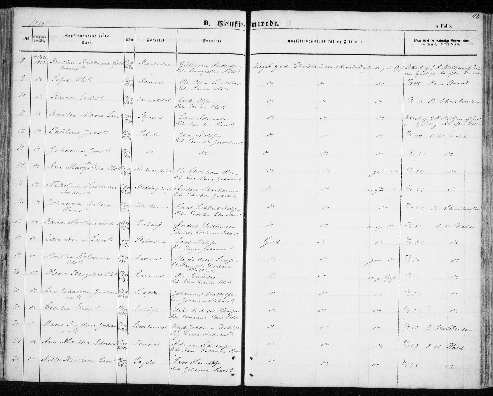 Balsfjord sokneprestembete, SATØ/S-1303/G/Ga/L0003kirke: Parish register (official) no. 3, 1856-1870, p. 112