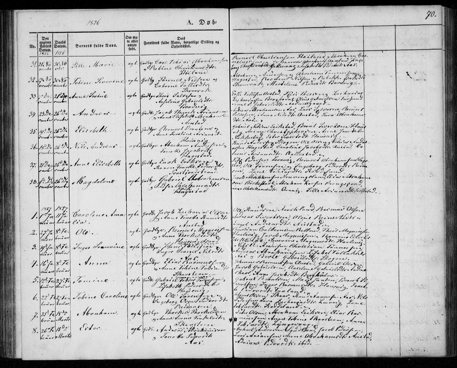 Lyngdal sokneprestkontor, SAK/1111-0029/F/Fa/Faa/L0001: Parish register (official) no. A 1, 1837-1857, p. 70