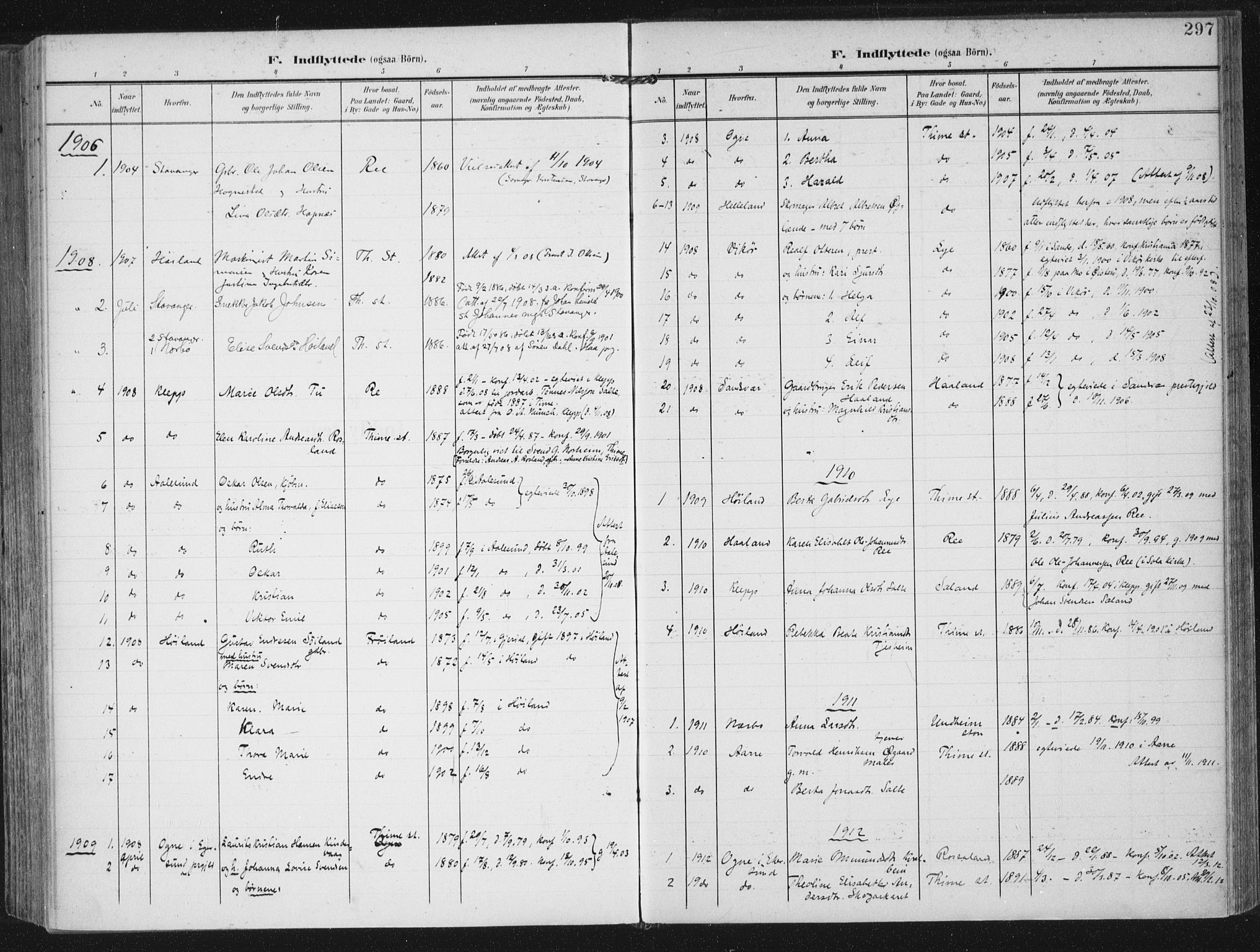 Lye sokneprestkontor, SAST/A-101794/002/A/L0001: Parish register (official) no. A 12, 1904-1920, p. 297