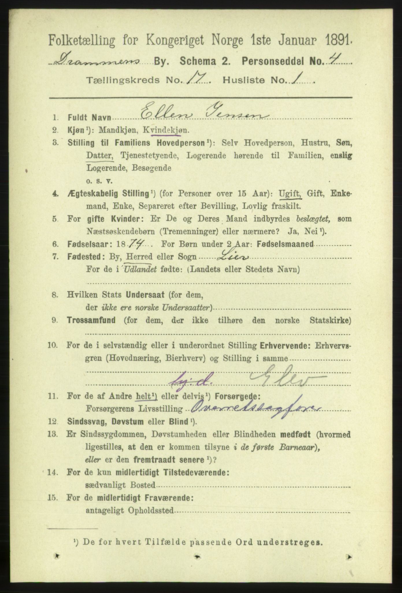 RA, 1891 census for 0602 Drammen, 1891, p. 11279