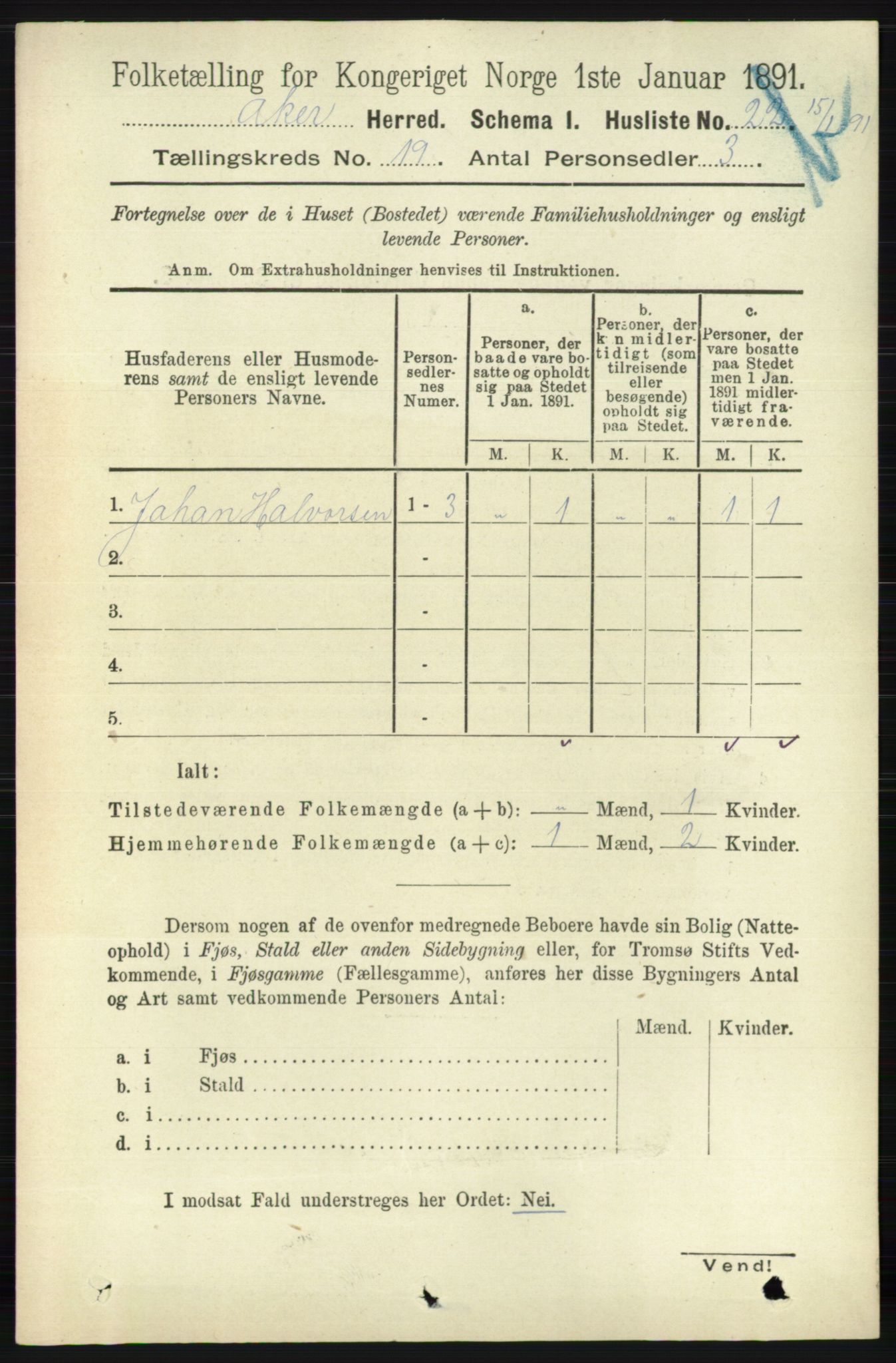 RA, 1891 census for 0218 Aker, 1891, p. 17763